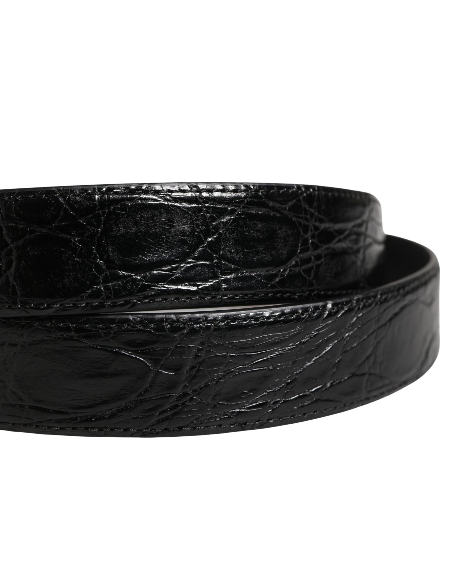 Dolce & Gabbana Men Black Exotic Leather Logo Buckle Belt | Regal Royce