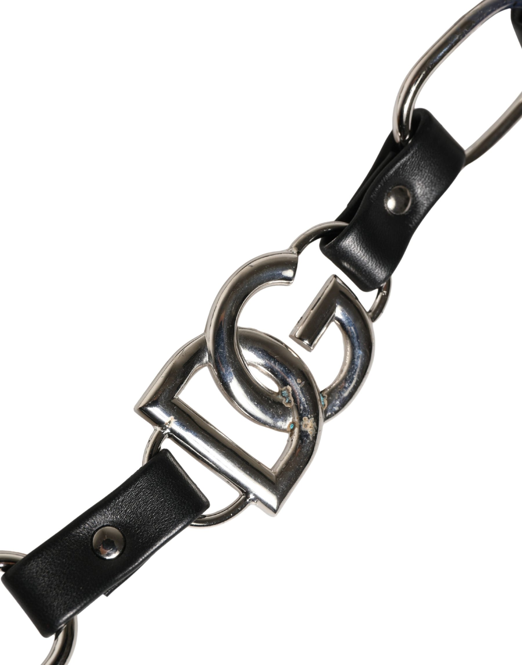 Dolce & Gabbana Black Leather Silver Chain Bag Accessory Shoulder Strap | Regal Royce
