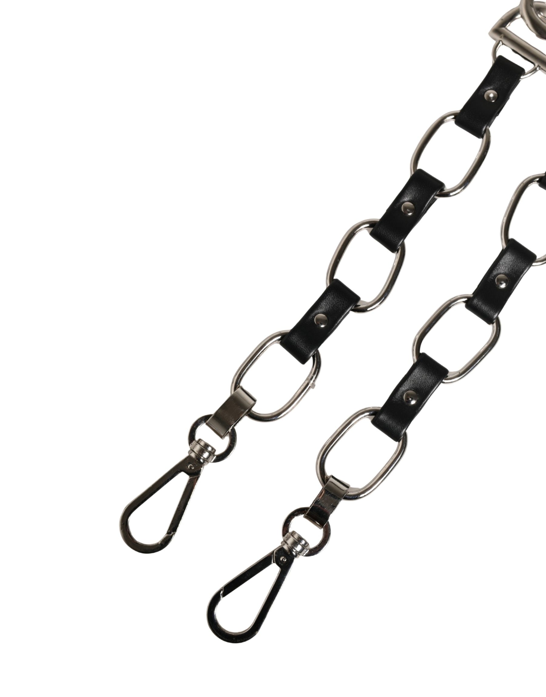 Dolce & Gabbana Black Leather Silver Chain Bag Accessory Shoulder Strap | Regal Royce