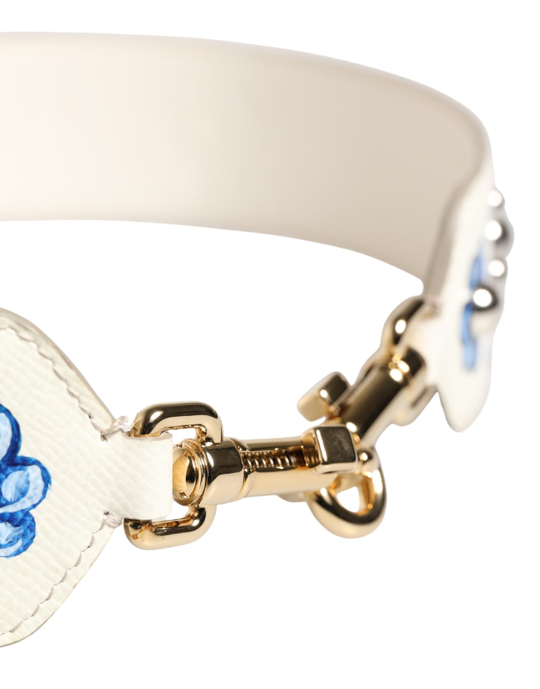 Dolce & Gabbana White Blue Floral Leather Stud Accessory Shoulder Strap | Regal Royce