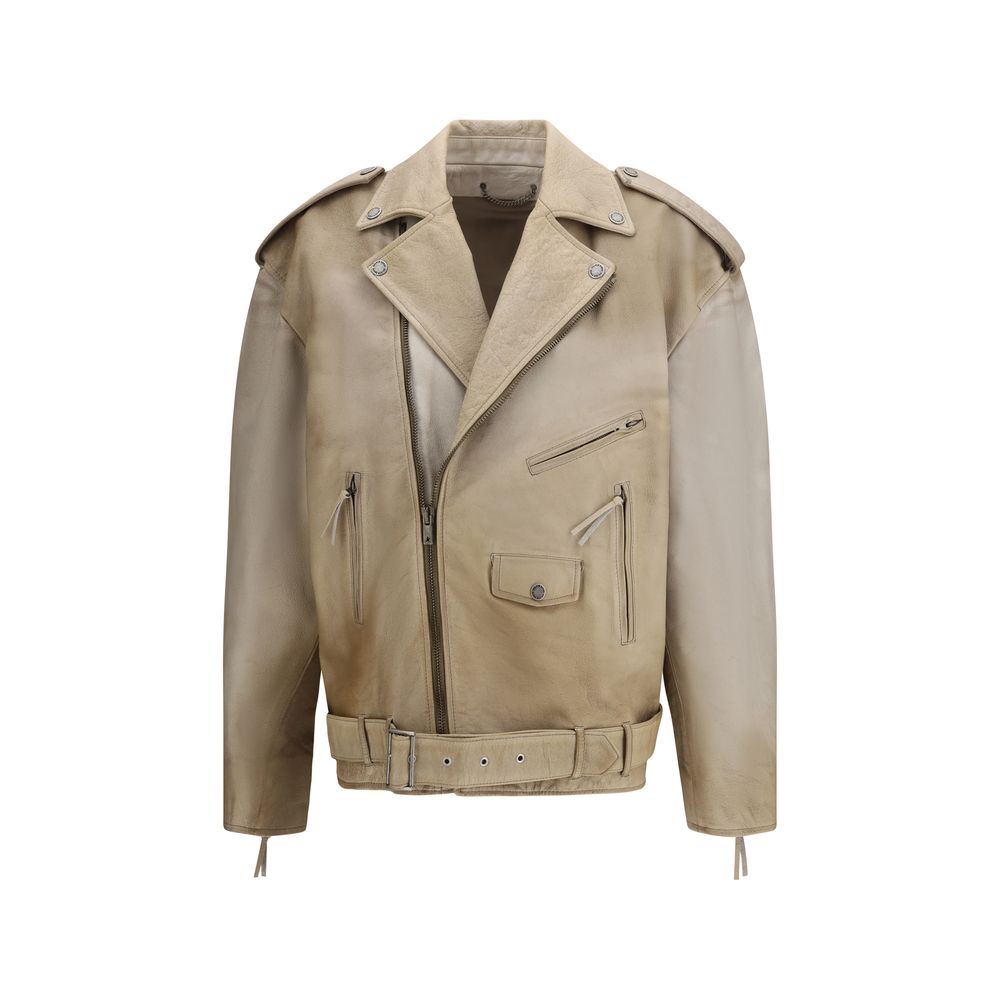 Golden Goose Beige Buffalo Leather Biker Jacket | Regal Royce