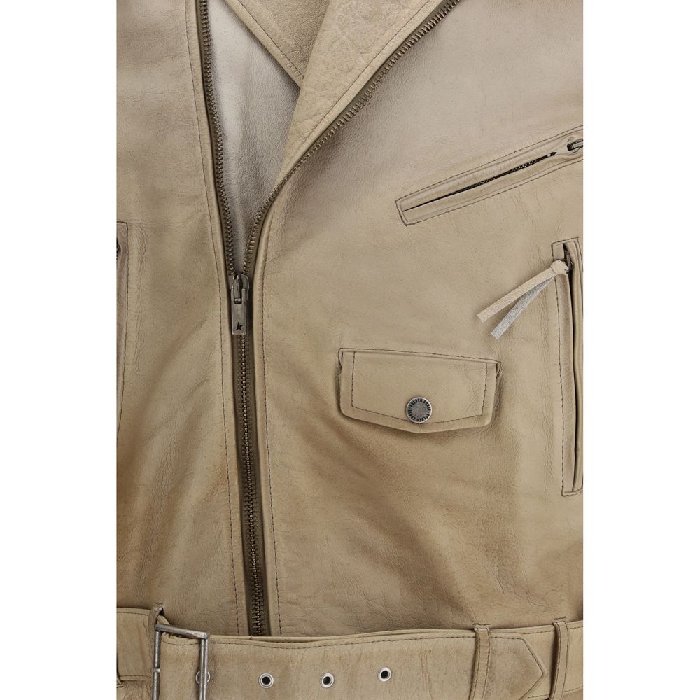 Golden Goose Beige Buffalo Leather Biker Jacket | Regal Royce