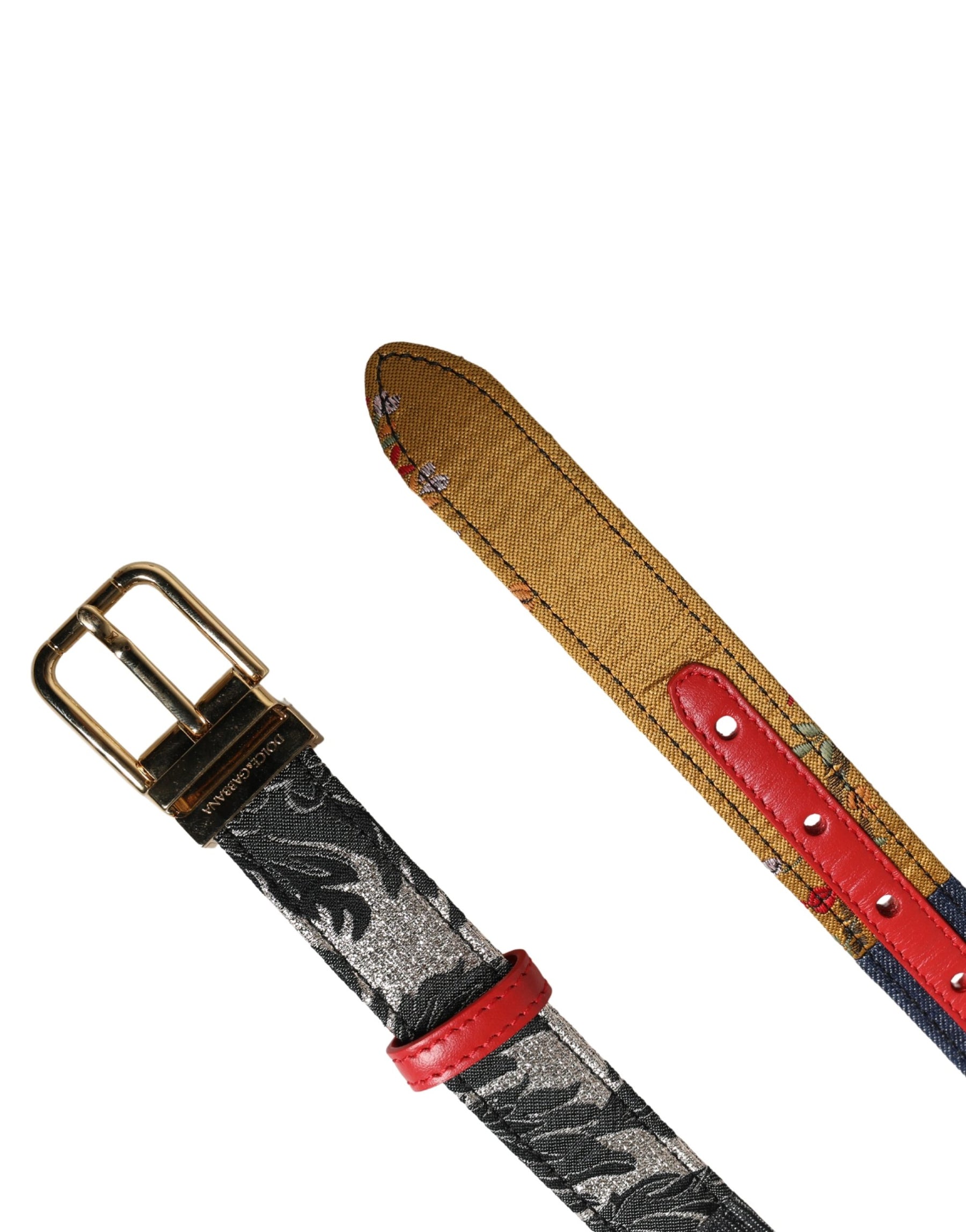 Dolce & Gabbana Multicolor Floral Jacquard Metal Buckle Belt | Regal Royce