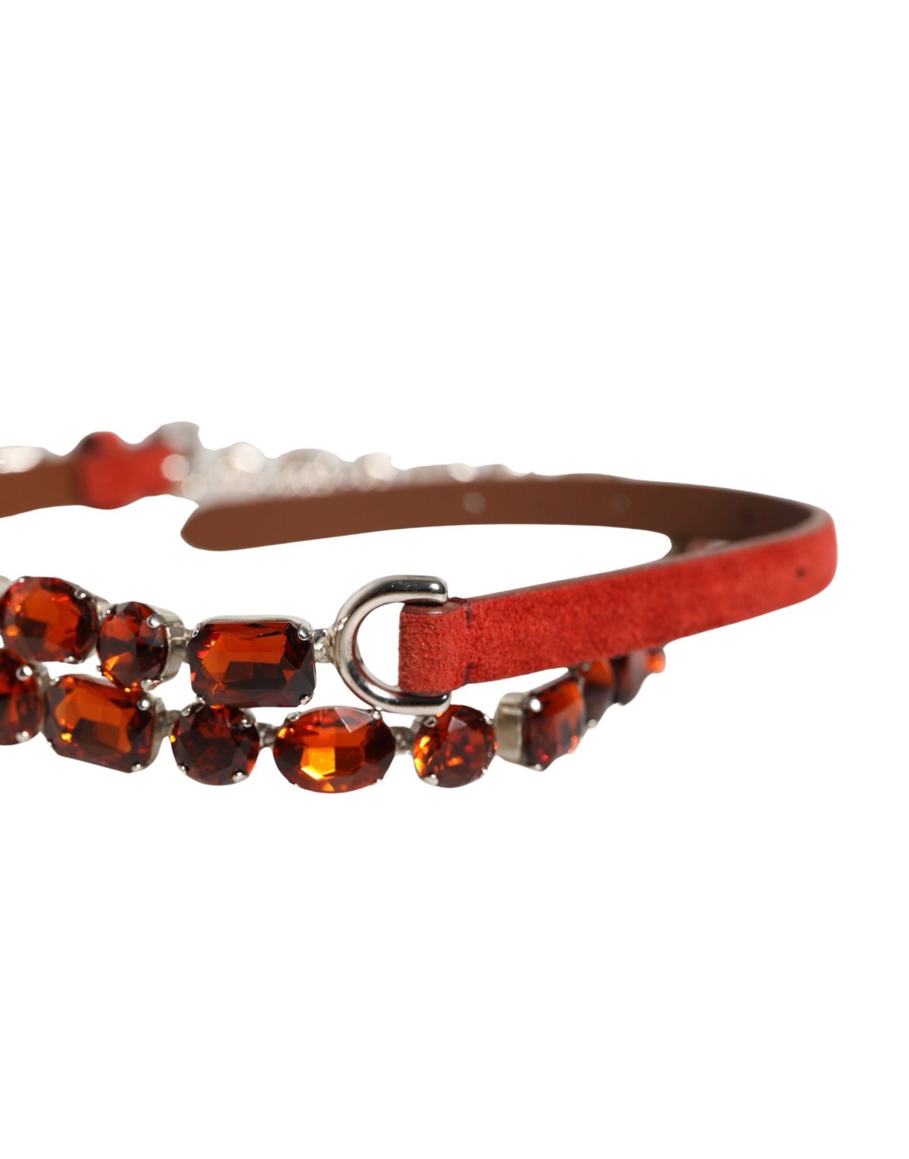 Dolce & Gabbana Red Velvet Crystals Chain Embellished Belt | Regal Royce