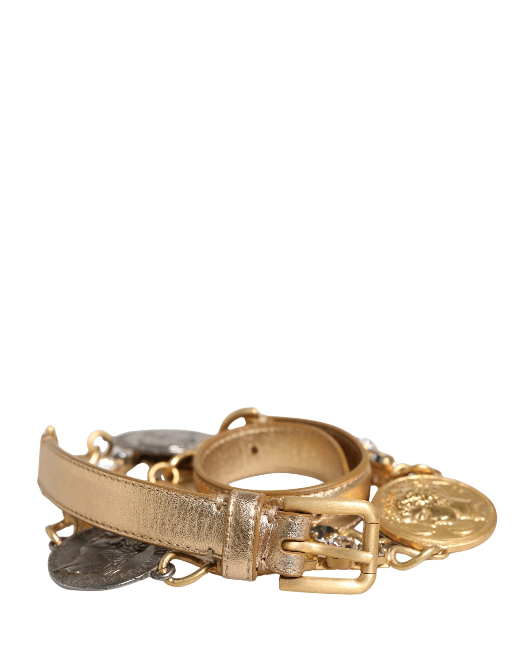 Dolce & Gabbana Gold Brass Chain Coin Embellished Metal Buckle Belt | Regal Royce