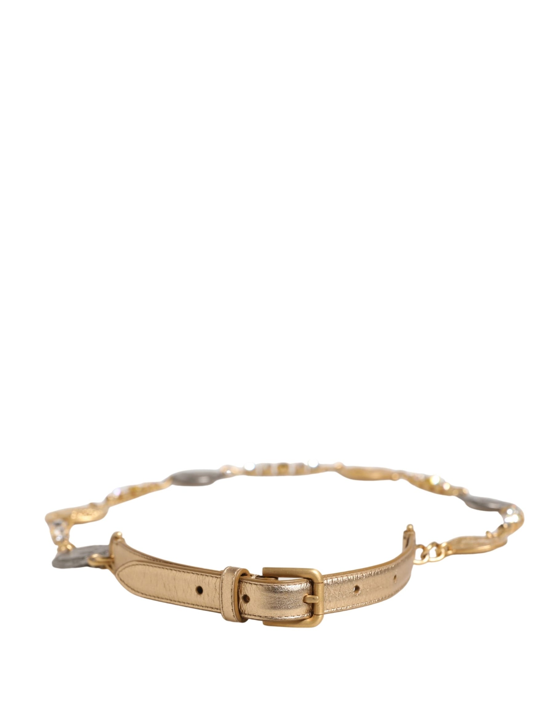 Dolce & Gabbana Gold Brass Chain Coin Embellished Metal Buckle Belt | Regal Royce