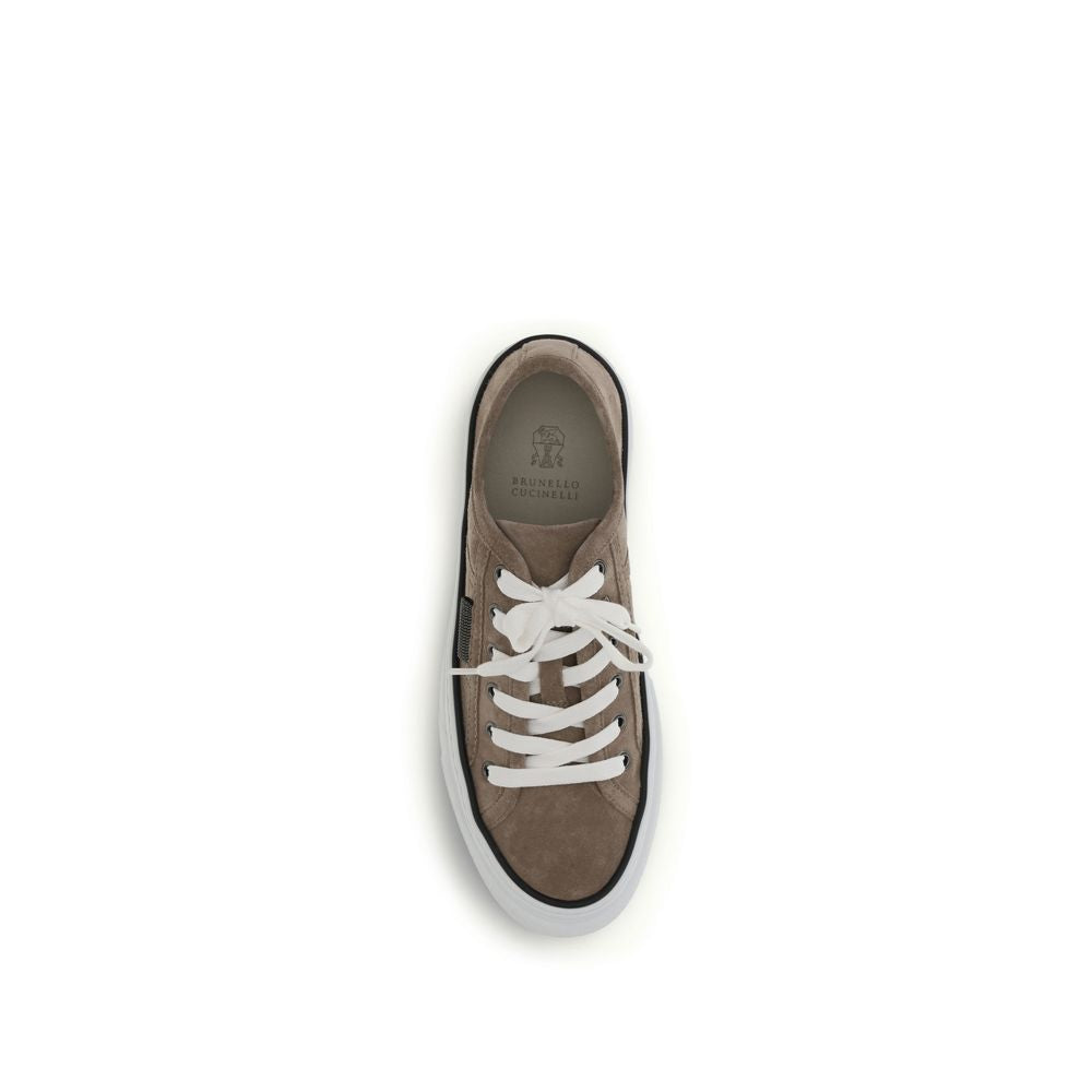 Brunello Cucinelli Beige Calf Leather Bos Taurus Low Top Sneakers | Regal Royce