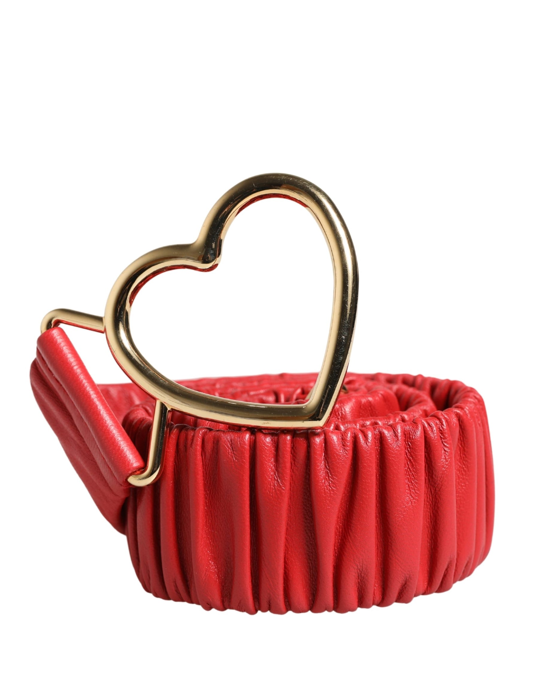 Dolce & Gabbana Red Leather Gold Heart Metal Buckle Belt | Regal Royce