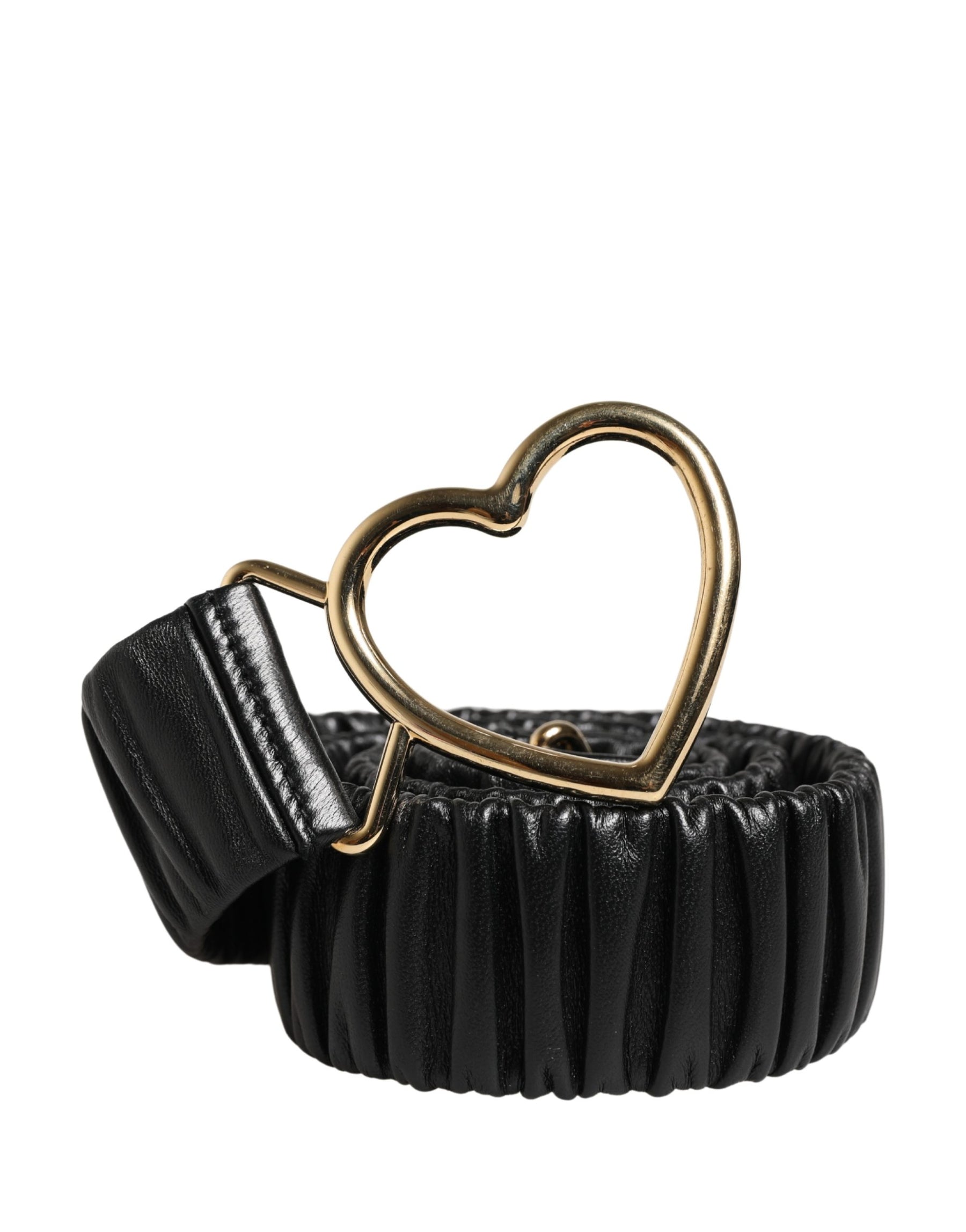 Dolce & Gabbana Black Leather Gold Heart Metal Buckle Belt | Regal Royce