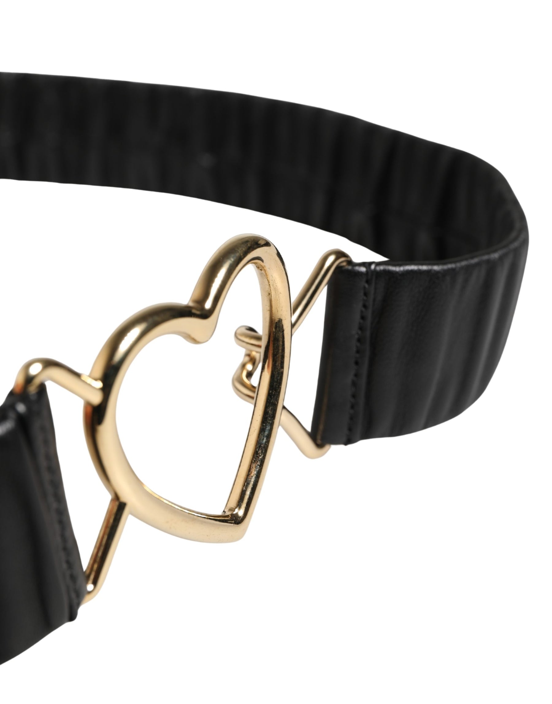 Dolce & Gabbana Black Leather Gold Heart Metal Buckle Belt | Regal Royce