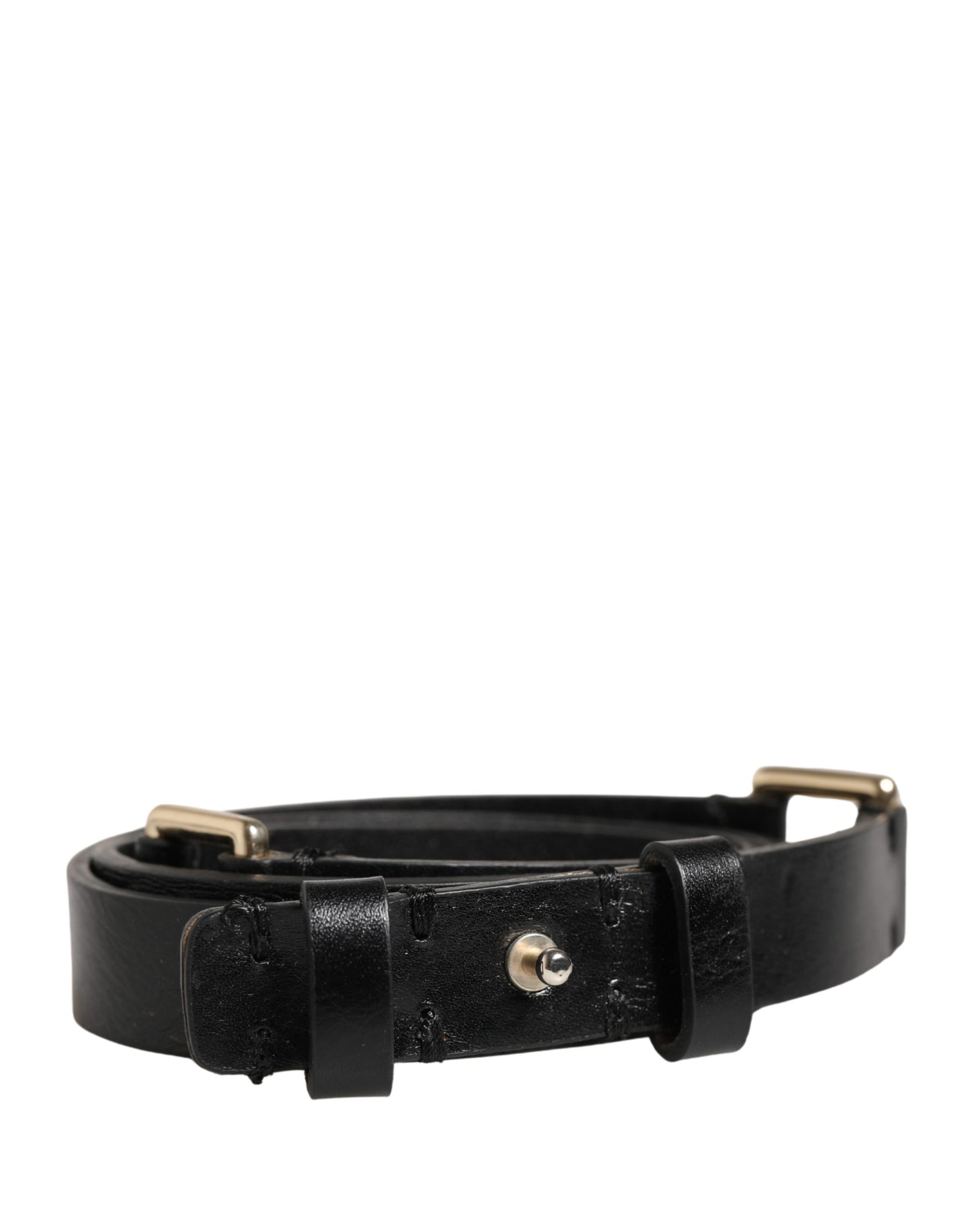 GF Ferre Black Leather Thin Gold Metal Brass Buckle Waist Belt | Regal Royce