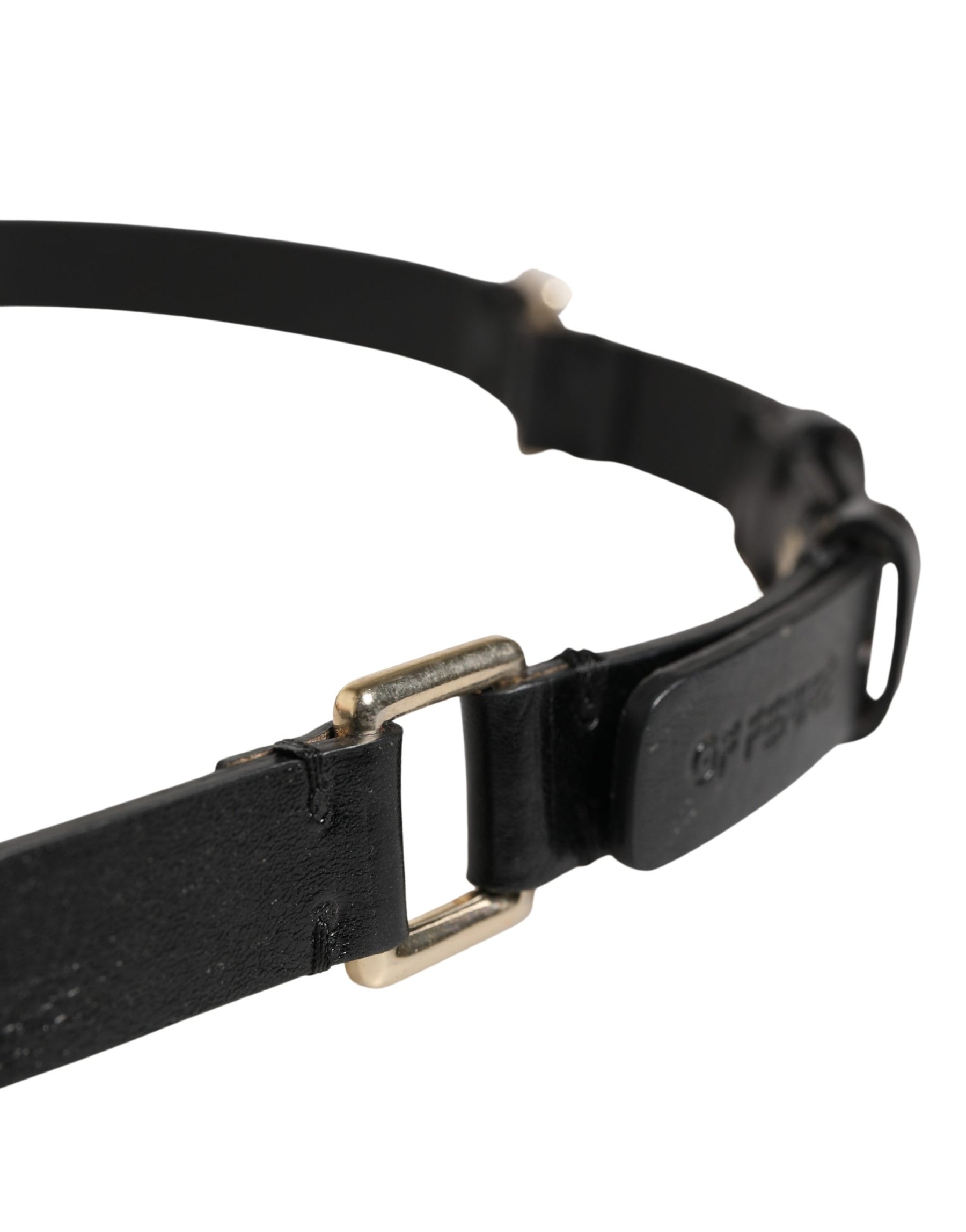 GF Ferre Black Leather Thin Gold Metal Brass Buckle Waist Belt | Regal Royce
