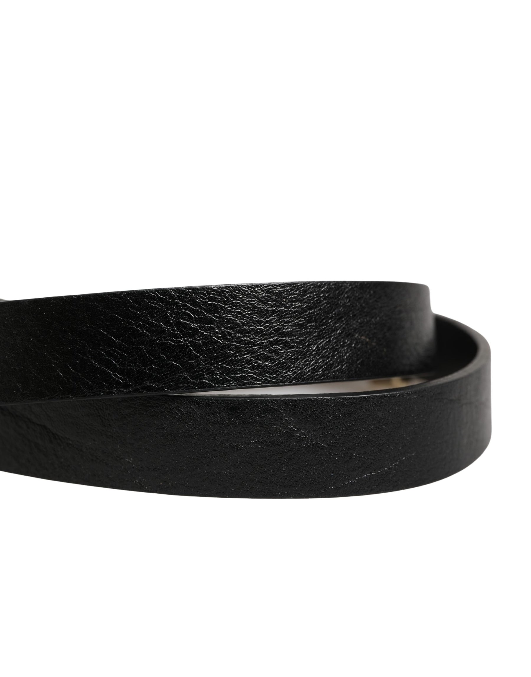 GF Ferre Black Leather Thin Gold Metal Brass Buckle Waist Belt | Regal Royce
