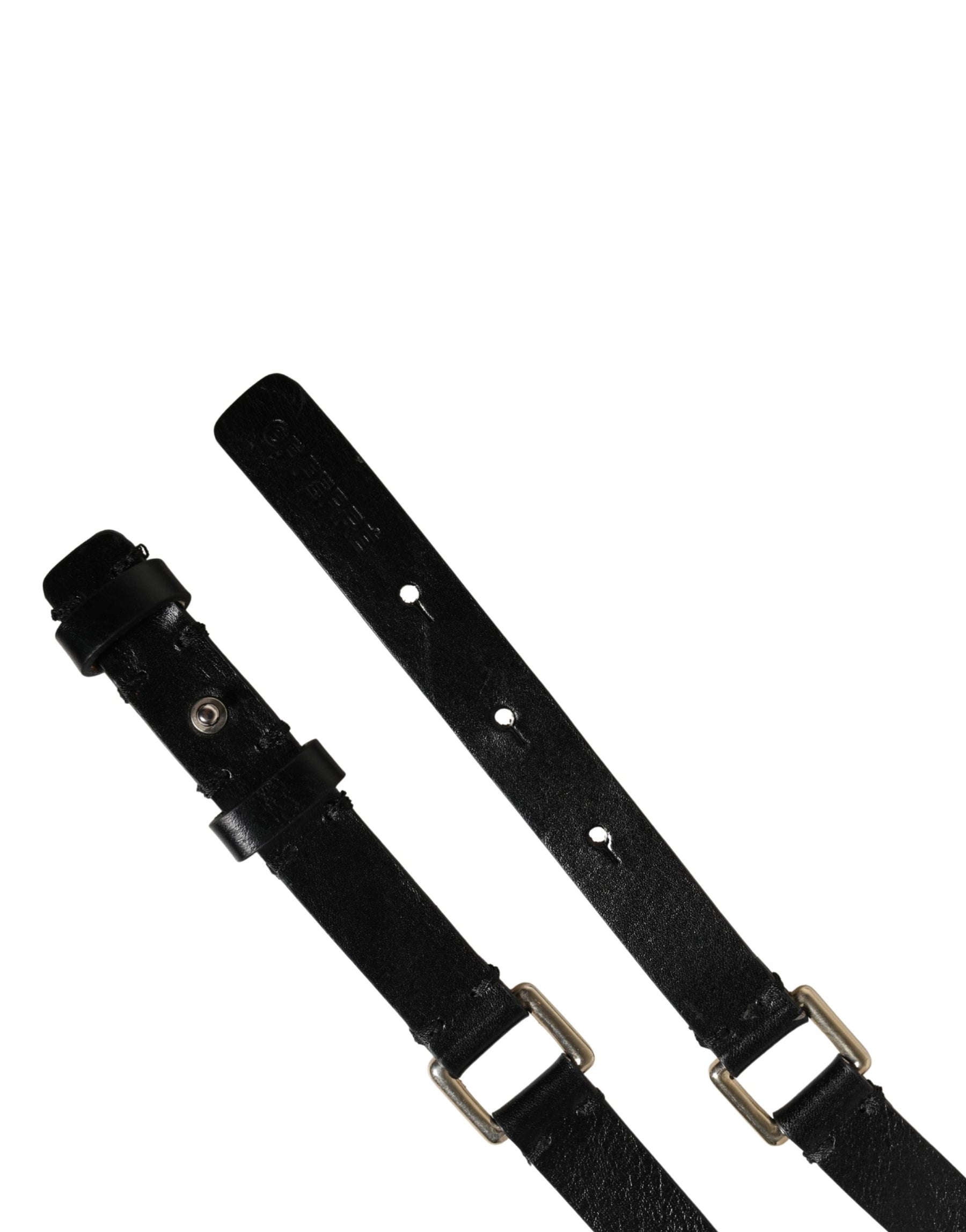 GF Ferre Black Leather Thin Gold Metal Brass Buckle Waist Belt | Regal Royce
