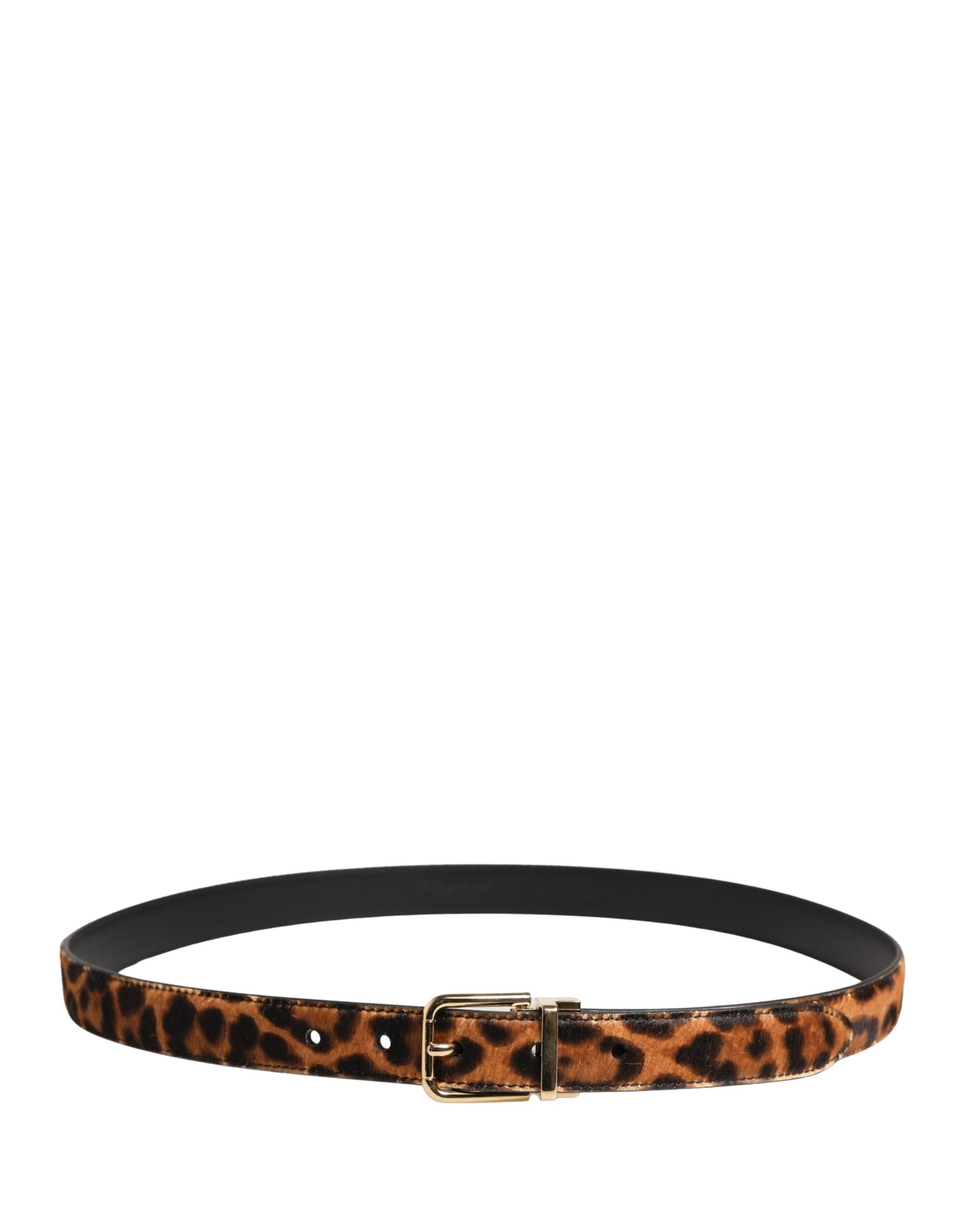 Dolce & Gabbana Brown Calf Fur Leopard Metal Buckle Belt | Regal Royce