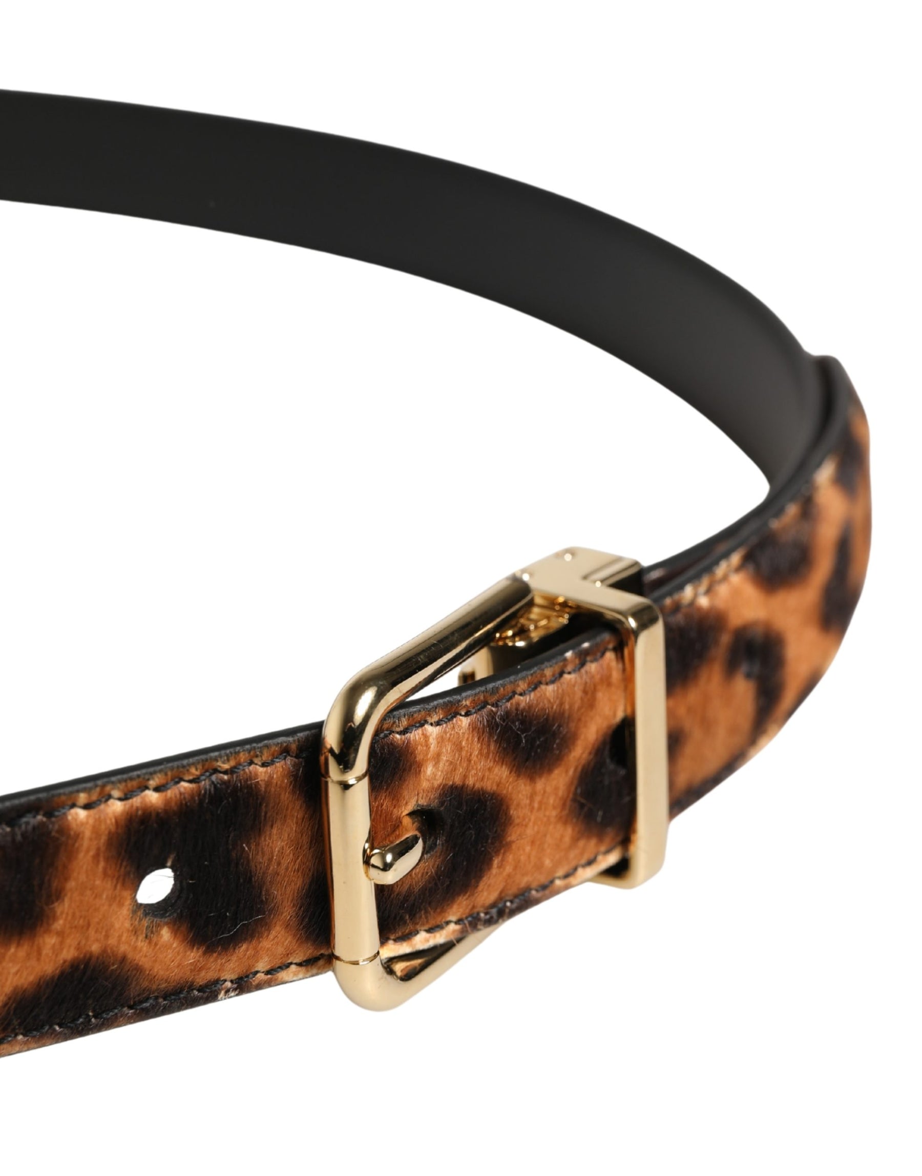 Dolce & Gabbana Brown Calf Fur Leopard Metal Buckle Belt | Regal Royce