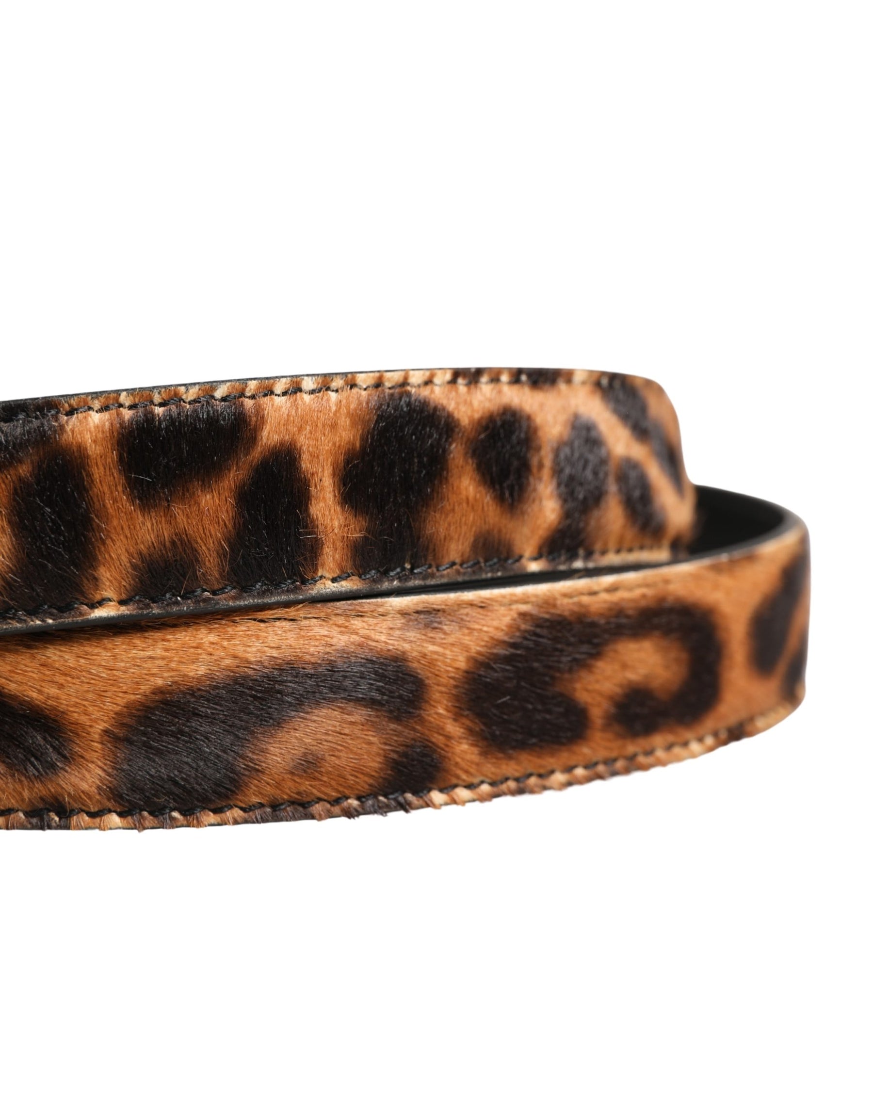 Dolce & Gabbana Brown Calf Fur Leopard Metal Buckle Belt | Regal Royce
