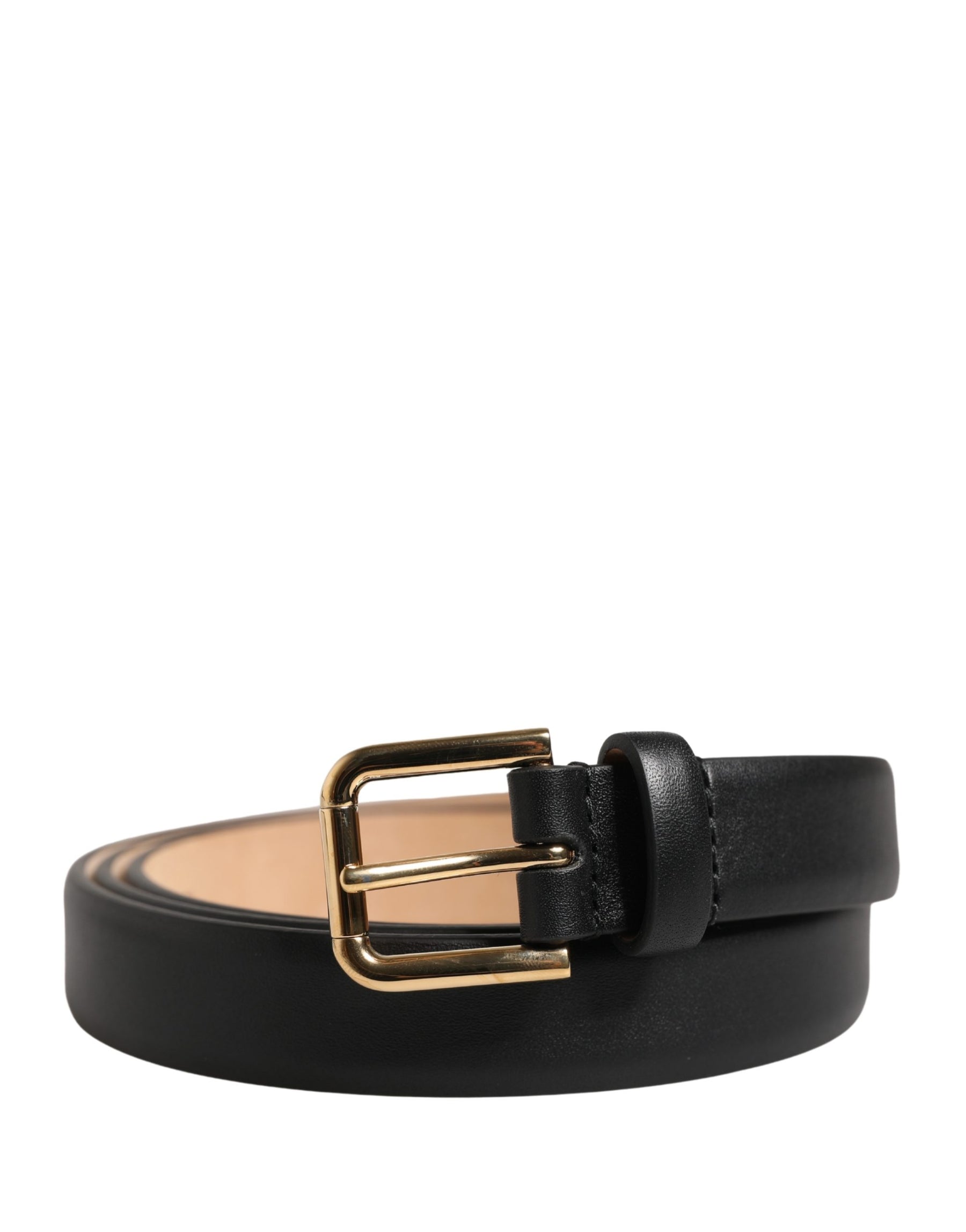 Dolce & Gabbana Black Classic Leather Gold Metal Buckle Belt | Regal Royce