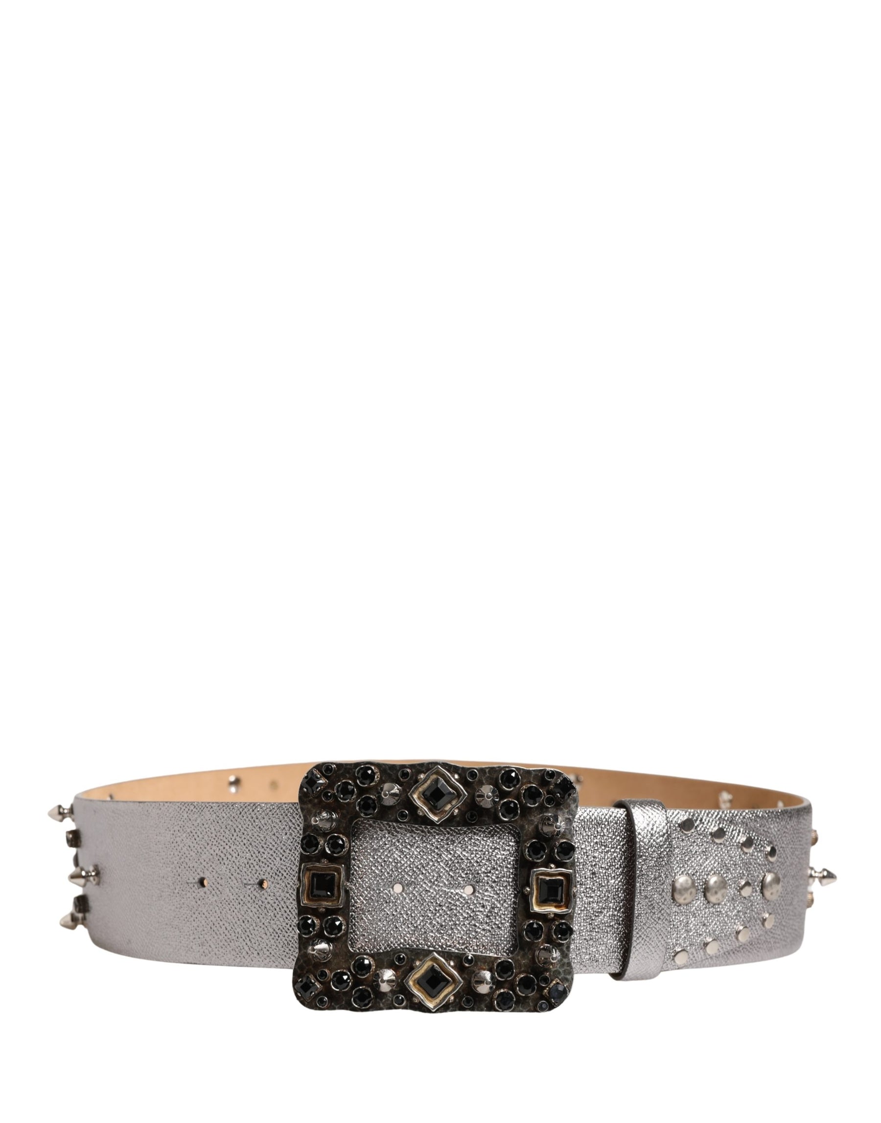 Dolce & Gabbana Silver Leather Crystal Metal Buckle Belt | Regal Royce