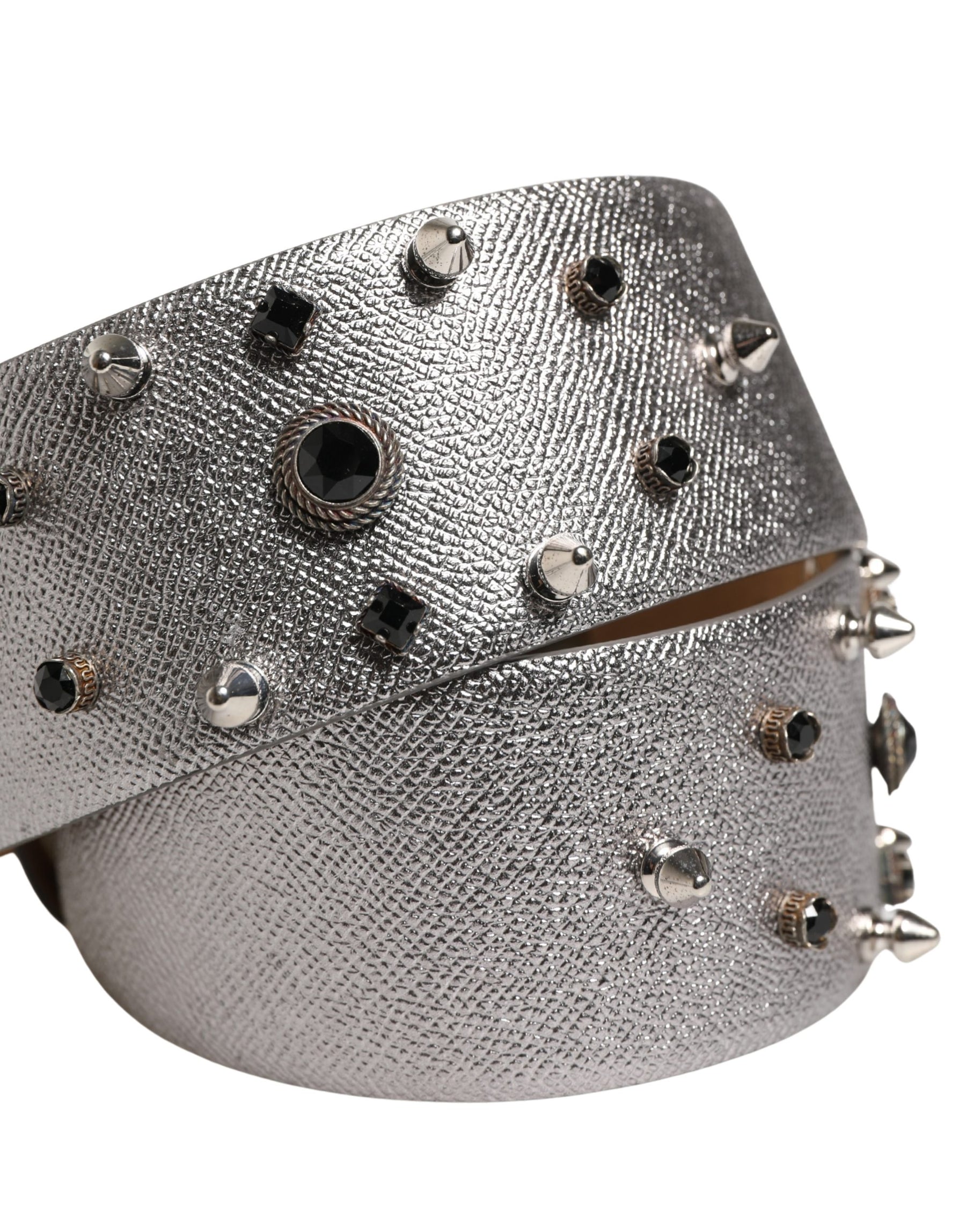 Dolce & Gabbana Silver Leather Crystal Metal Buckle Belt | Regal Royce