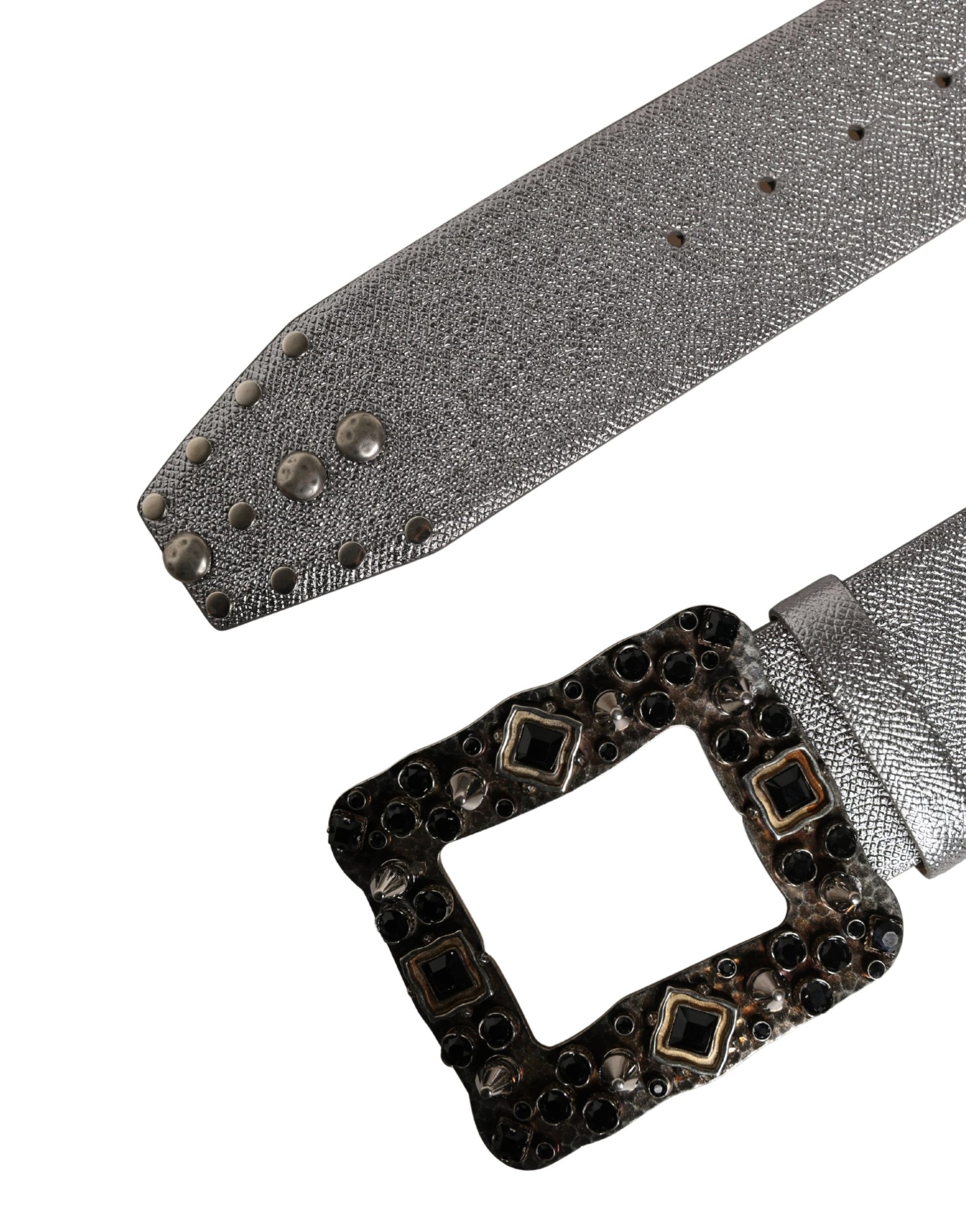 Dolce & Gabbana Silver Leather Crystal Metal Buckle Belt | Regal Royce