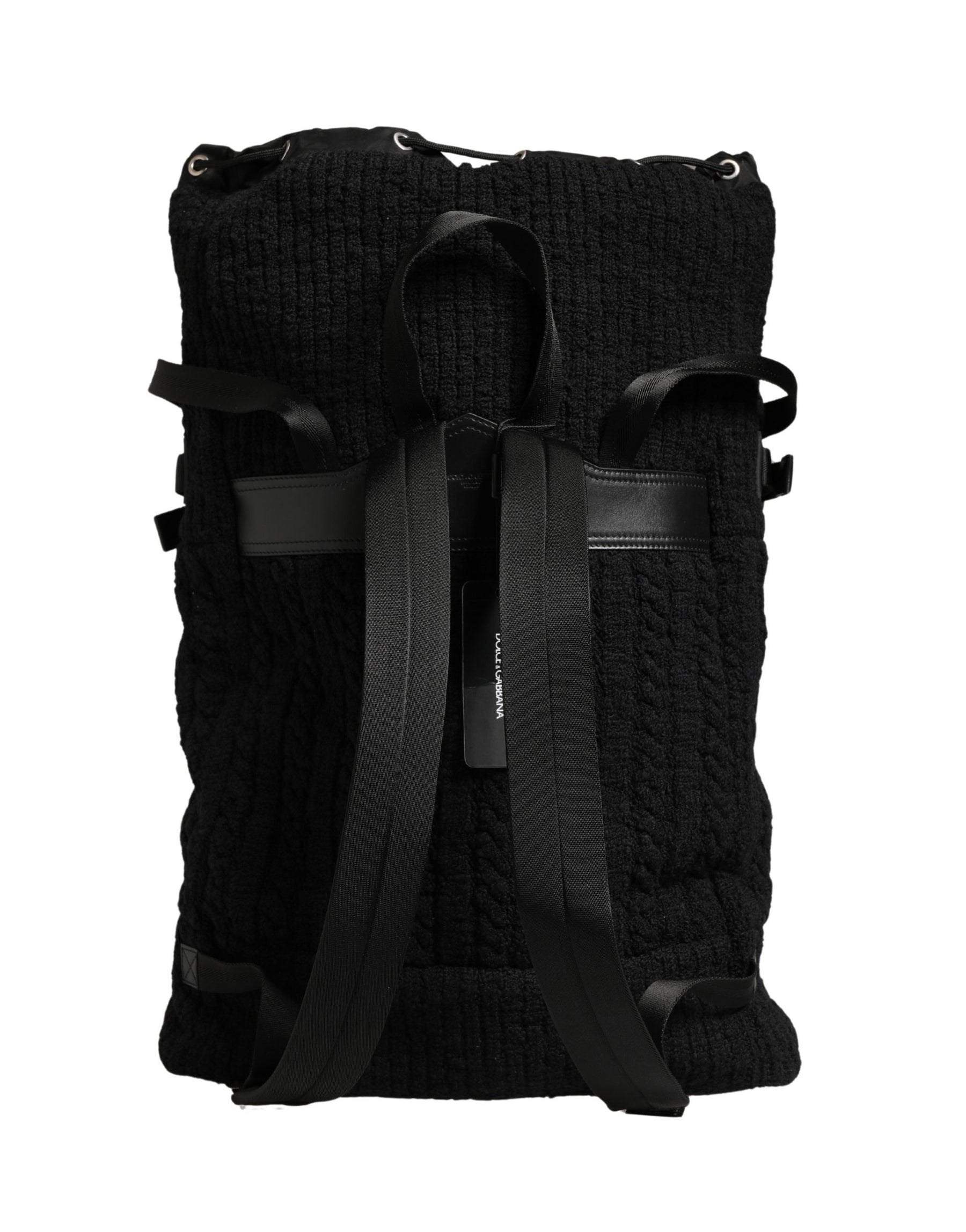 Dolce & Gabbana Black Tricot Wool Blend Duffel Backpack Travel Borse Bag | Regal Royce