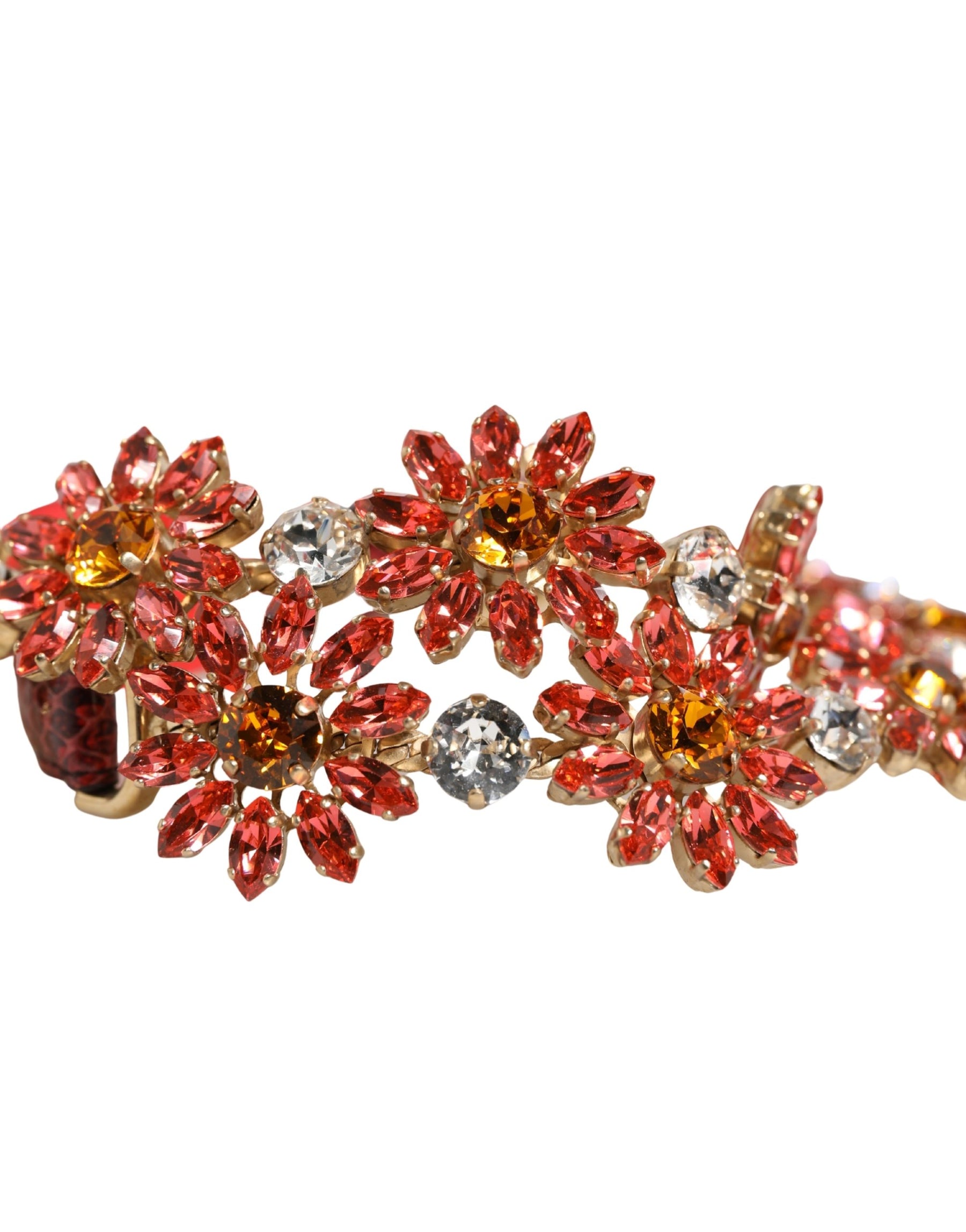 Dolce & Gabbana Red Leather Daisy Crystal Embellished Waist Belt | Regal Royce