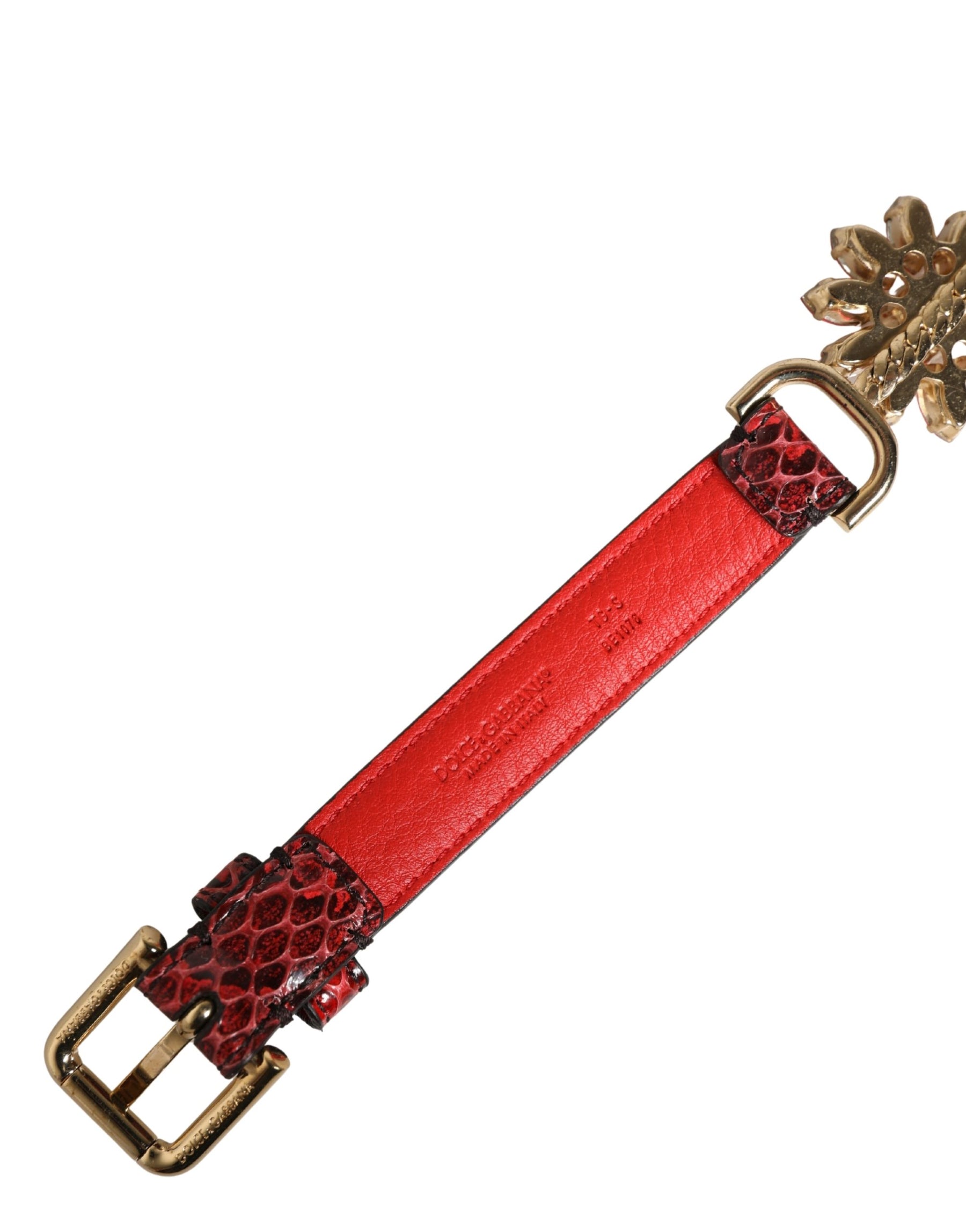 Dolce & Gabbana Red Leather Daisy Crystal Embellished Waist Belt | Regal Royce