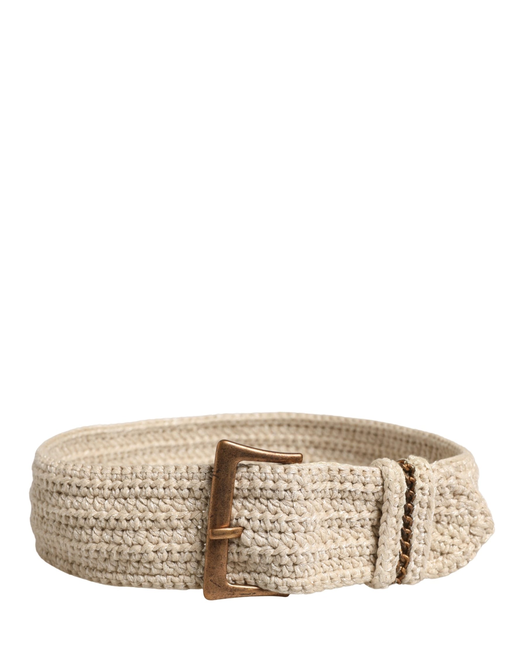 Ermanno Scervino Beige Woven Vintage Metal Buckle Waist Belt | Regal Royce