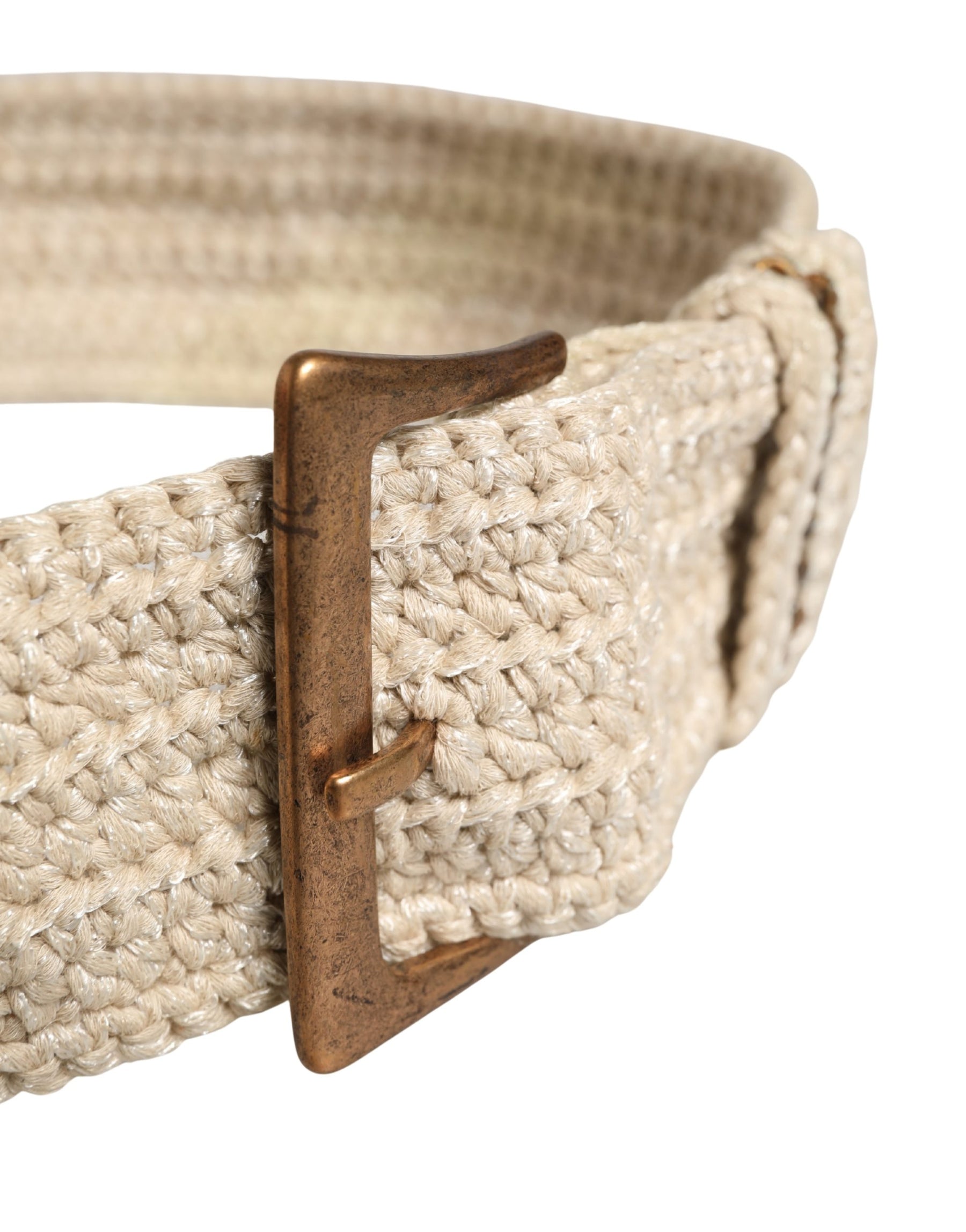Ermanno Scervino Beige Woven Vintage Metal Buckle Waist Belt | Regal Royce