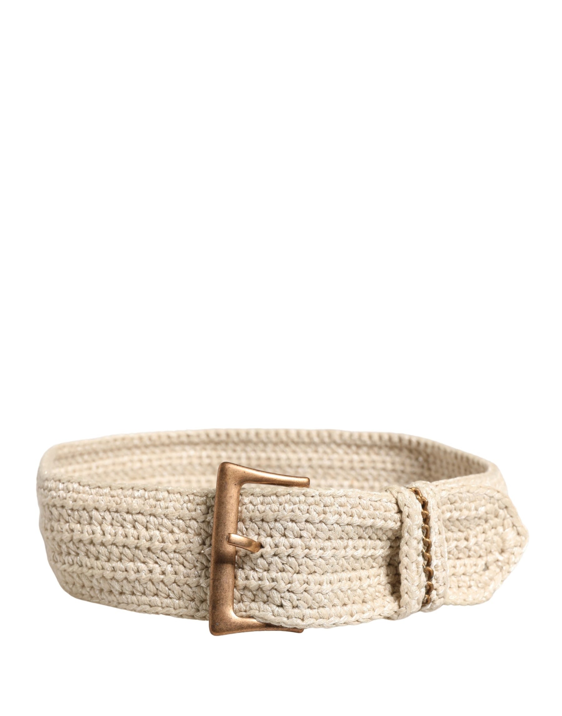 Ermanno Scervino Beige Woven Vintage Metal Buckle Waist Belt | Regal Royce