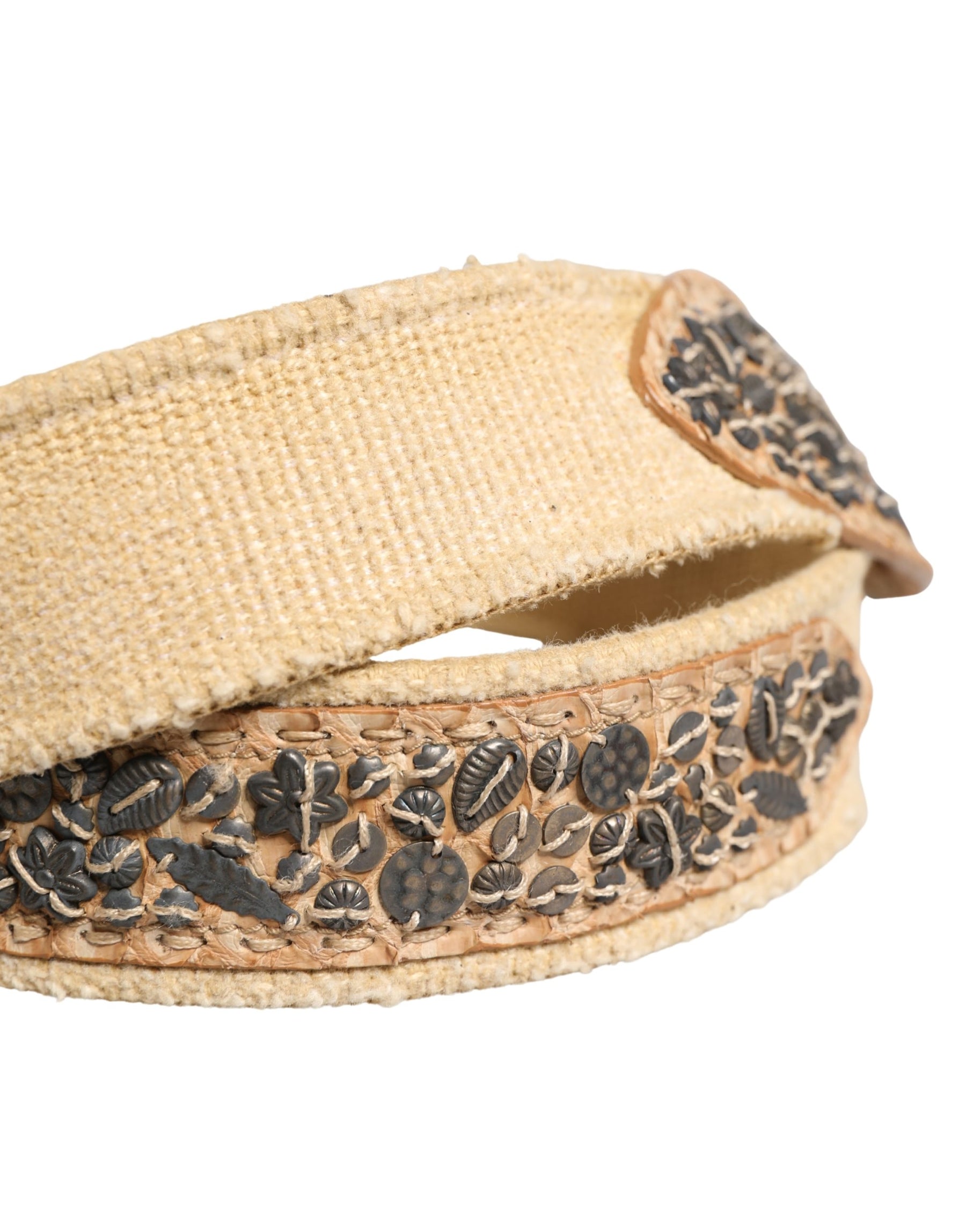 Ermanno Scervino Beige Canvas Embellished Metal Buckle Belt | Regal Royce