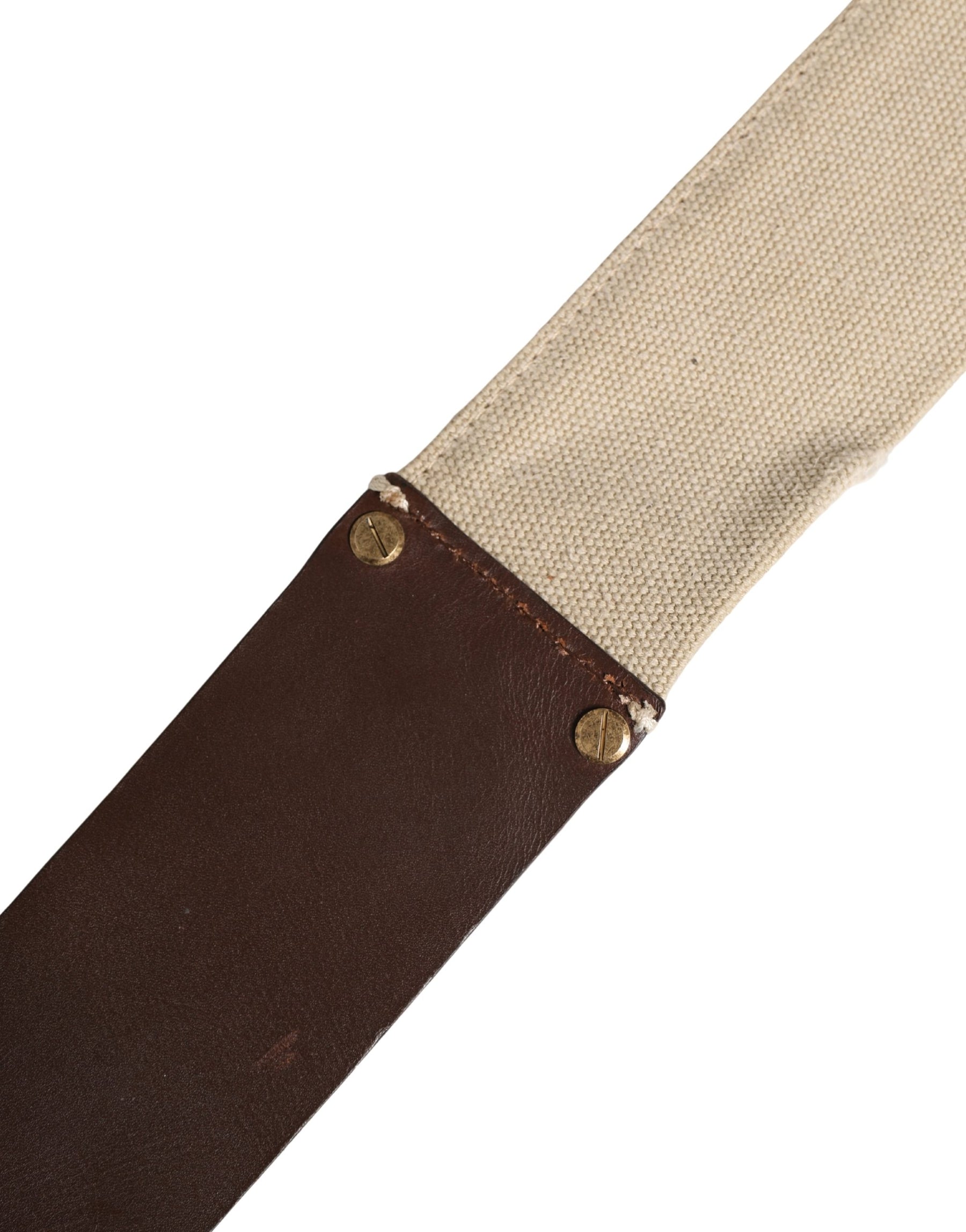 Ermanno Scervino Beige Brown Leather Canvas Metal Buckle Belt | Regal Royce