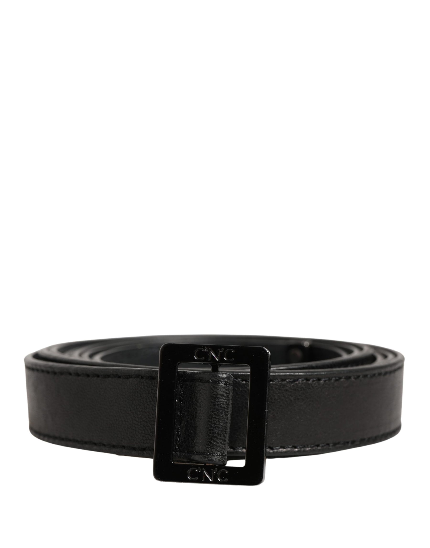 Costume National Black Leather Square Metal Buckle Waist Belt | Regal Royce