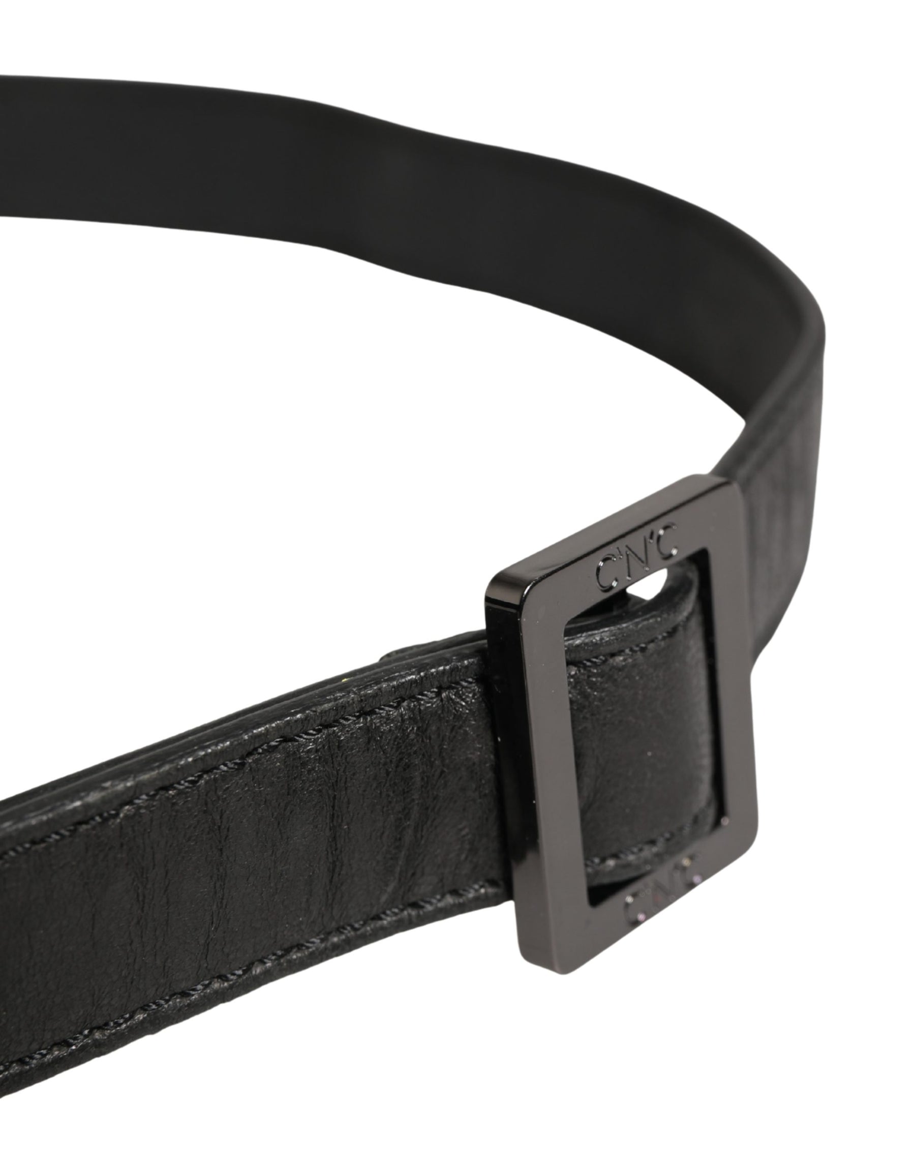 Costume National Black Leather Square Metal Buckle Waist Belt | Regal Royce
