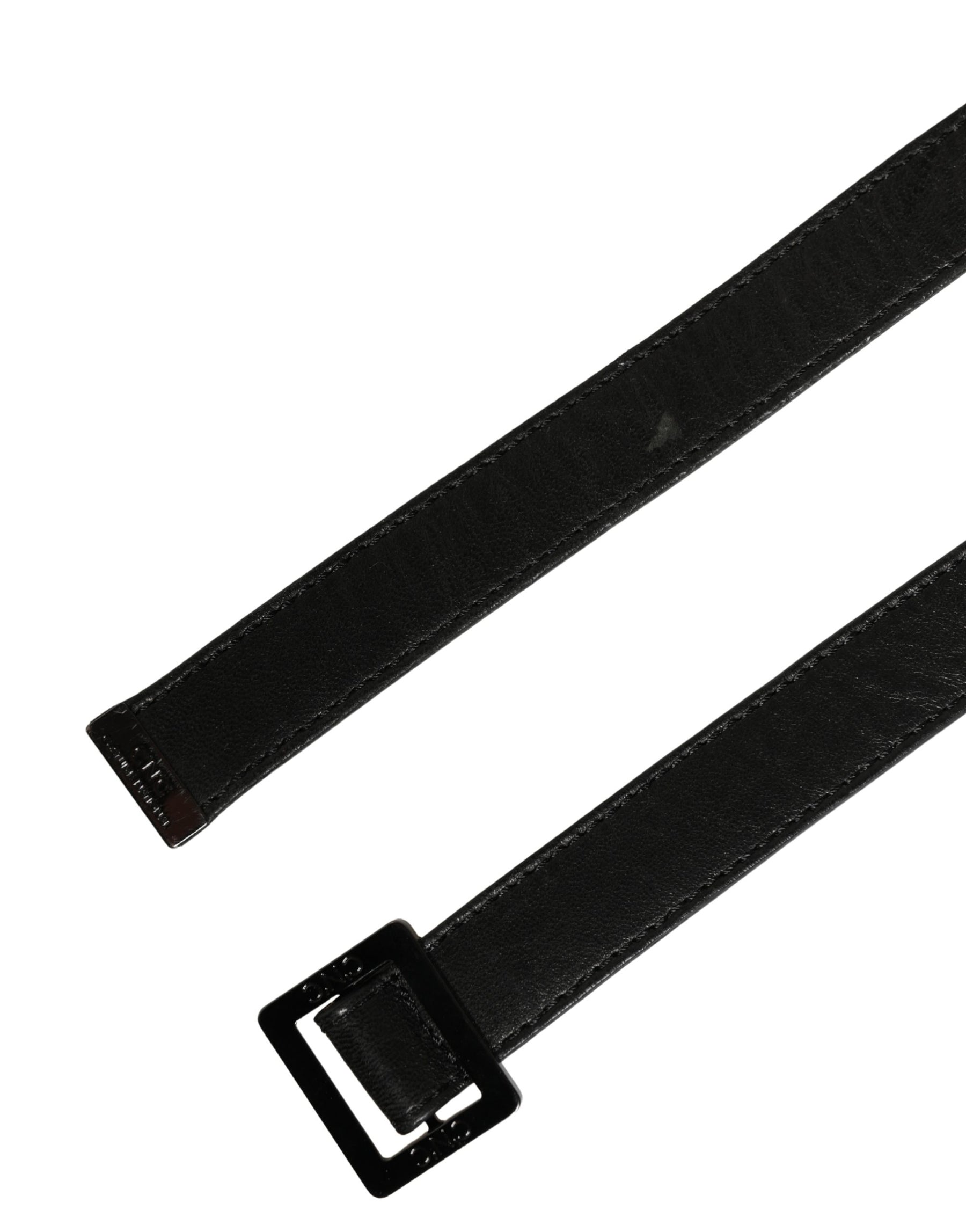 Costume National Black Leather Square Metal Buckle Waist Belt | Regal Royce