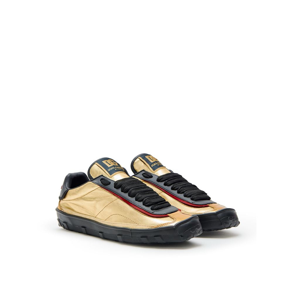 Dolce & Gabbana Gold Leather Low Top Sneakers | Regal Royce