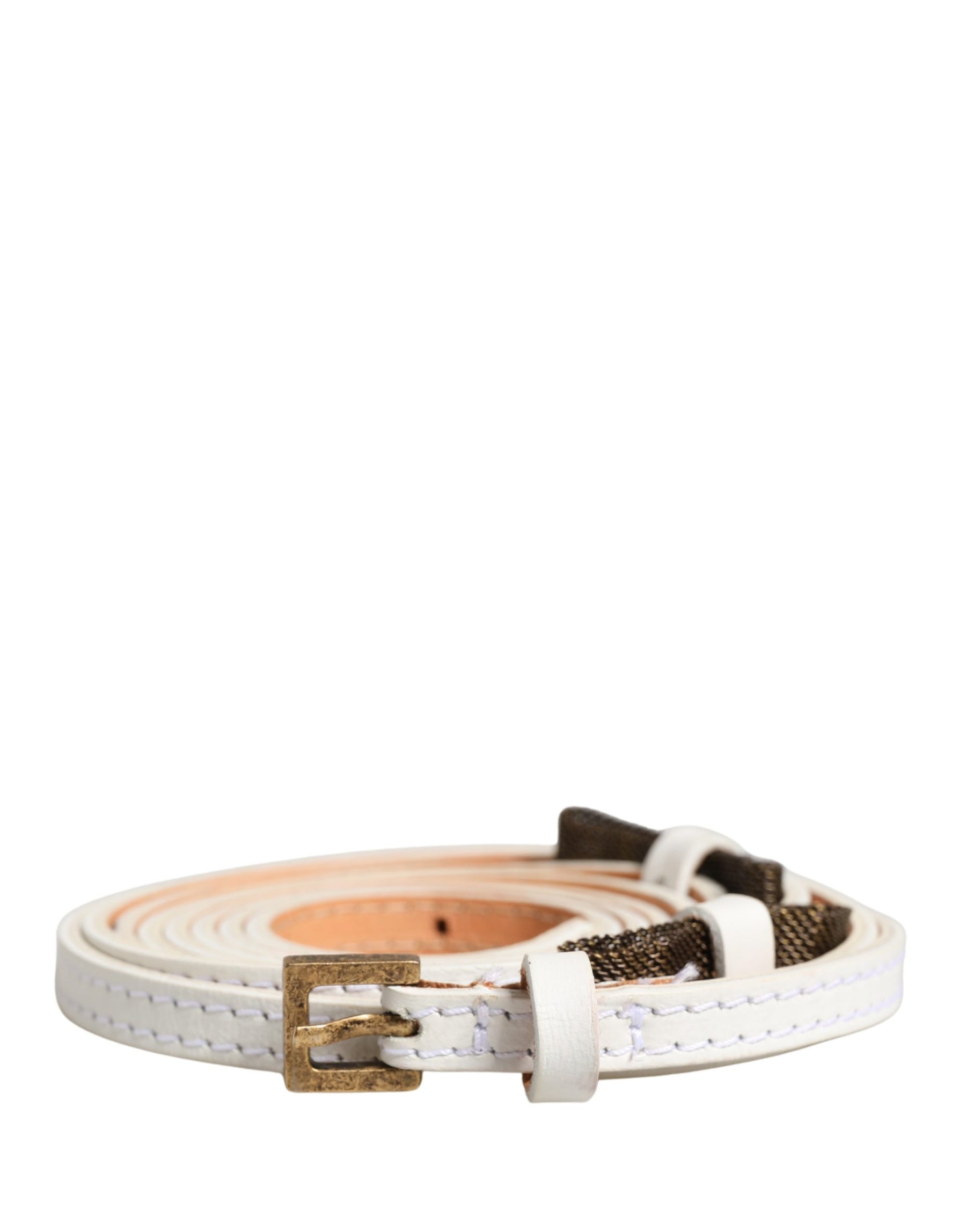 Ermanno Scervino White Leather Skinny Gold Metal Buckle Belt | Regal Royce