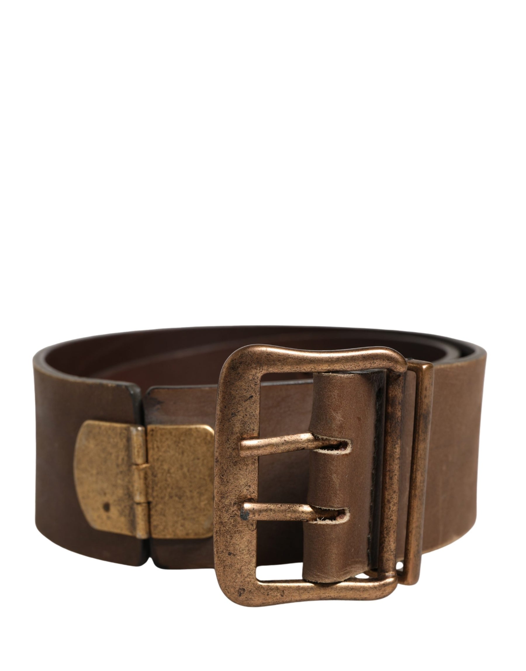 Ermanno Scervino Brown Leather Wide Gold Metal Buckle Belt | Regal Royce