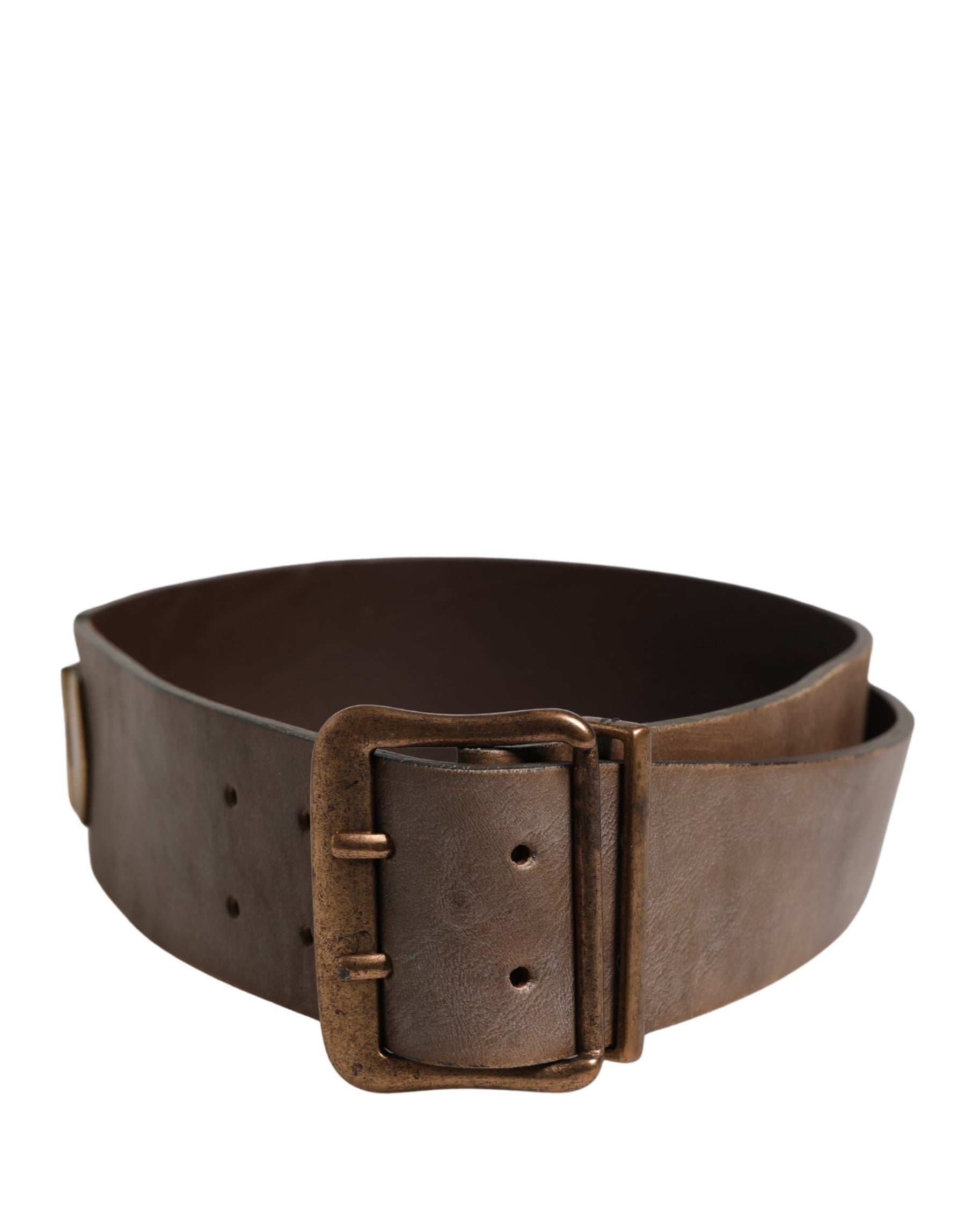 Ermanno Scervino Brown Leather Wide Gold Metal Buckle Belt | Regal Royce