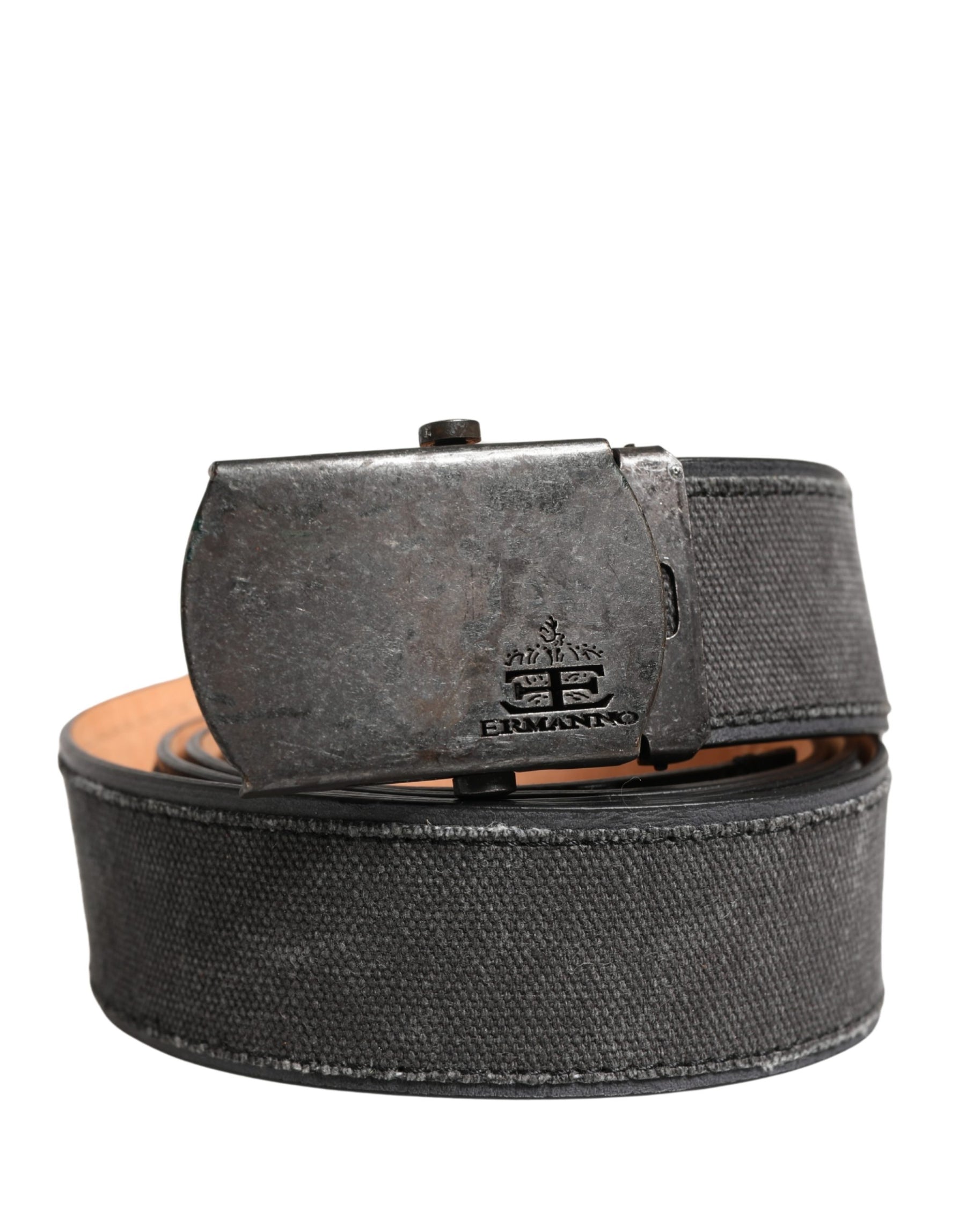 Ermanno Scervino Black Leather Cotton Logo Metal Buckle Belt | Regal Royce
