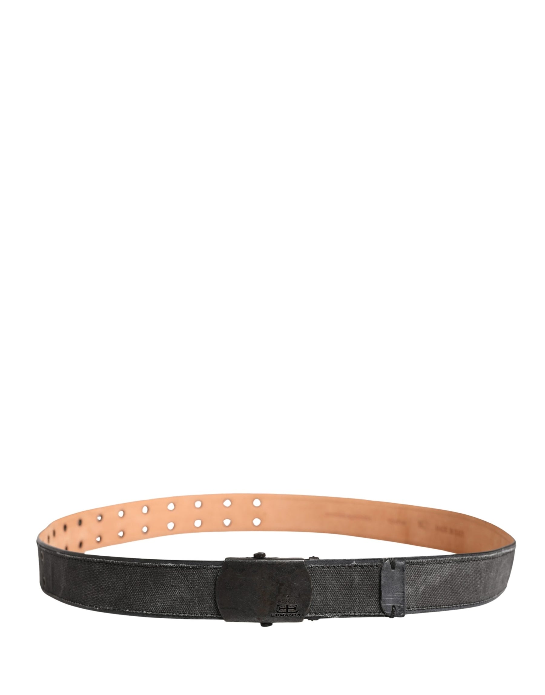 Ermanno Scervino Black Leather Cotton Logo Metal Buckle Belt | Regal Royce