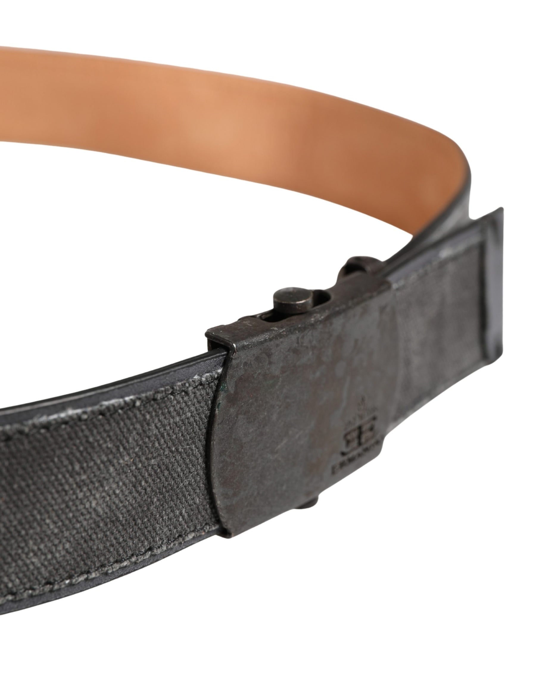 Ermanno Scervino Black Leather Cotton Logo Metal Buckle Belt | Regal Royce