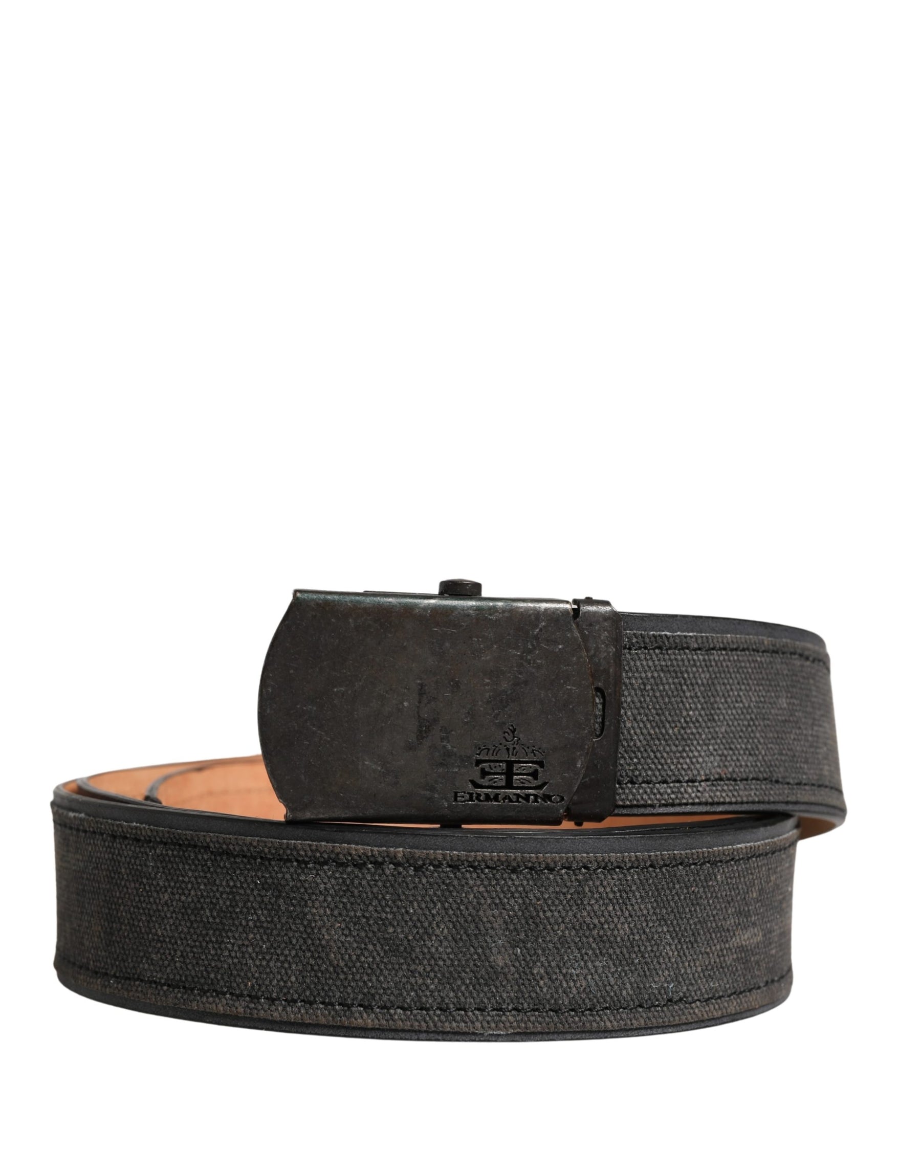 Ermanno Scervino Black Leather Cotton Logo Metal Buckle Belt | Regal Royce