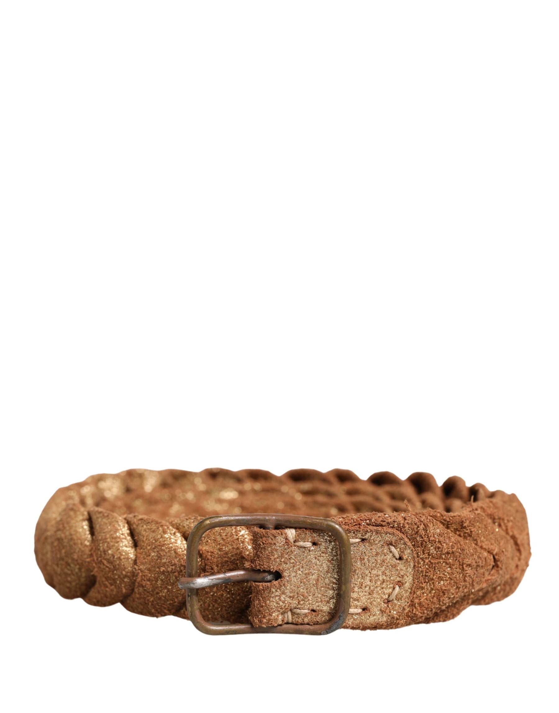 Ermanno Scervino Brown Leather Braided Metal Buckle Belt | Regal Royce