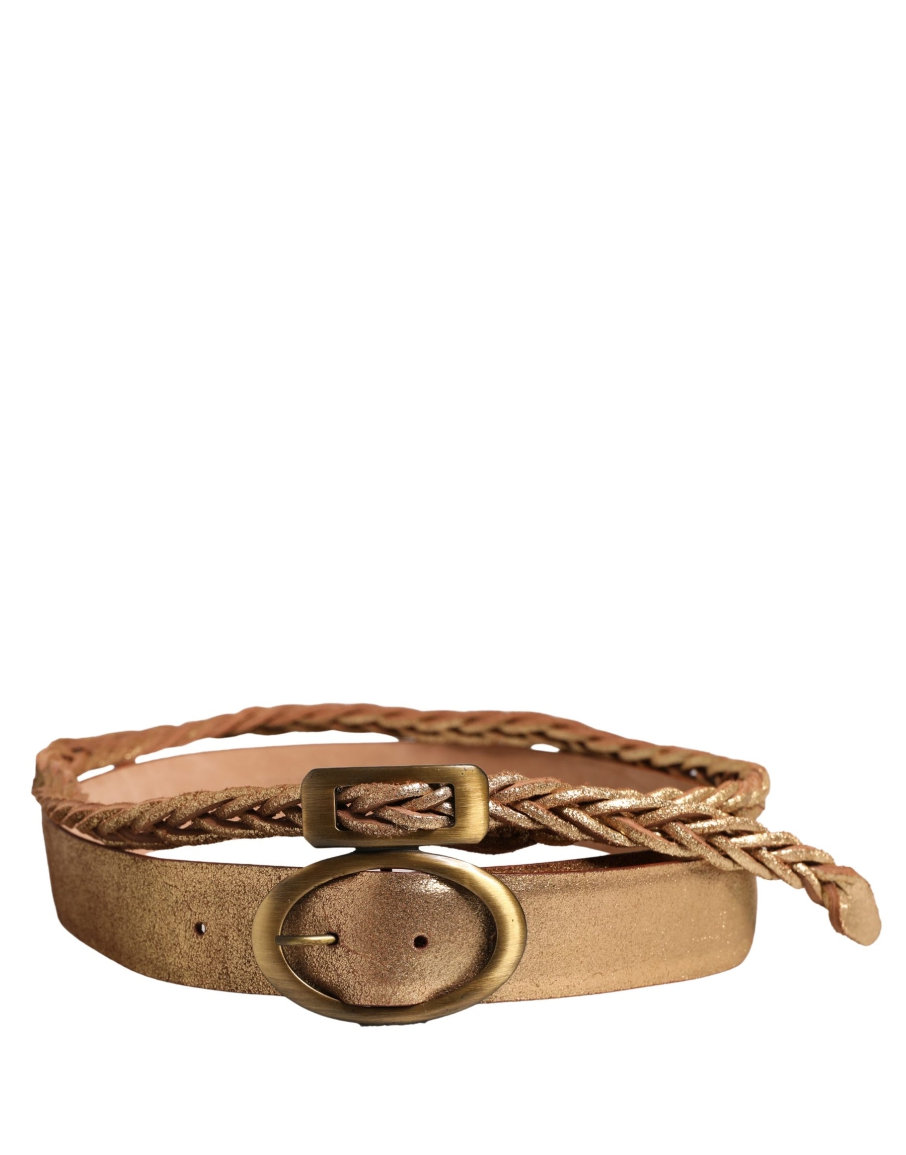 Ermanno Scervino Brown Leather Braided Metal Buckle Belt | Regal Royce