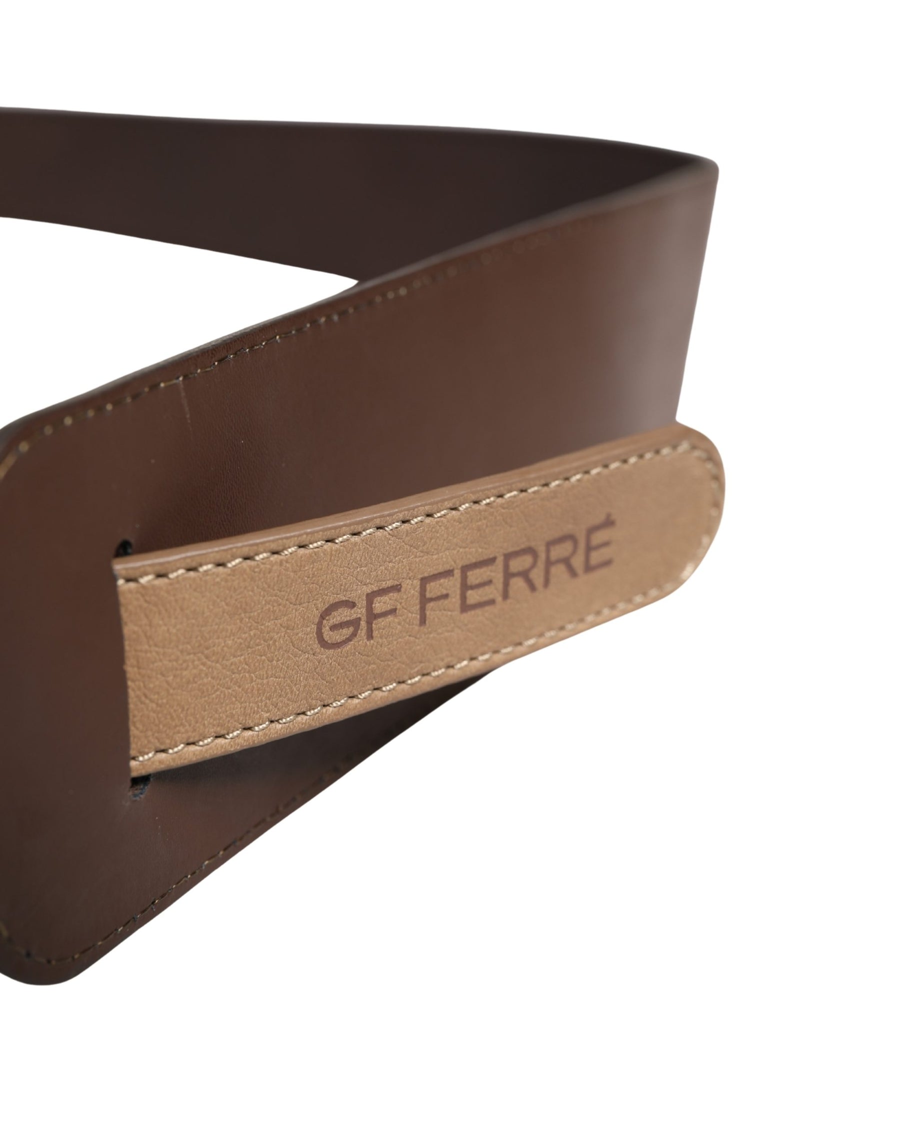GF Ferre Brown Genuine Leather Logo Wide Waist Women Belt | Regal Royce