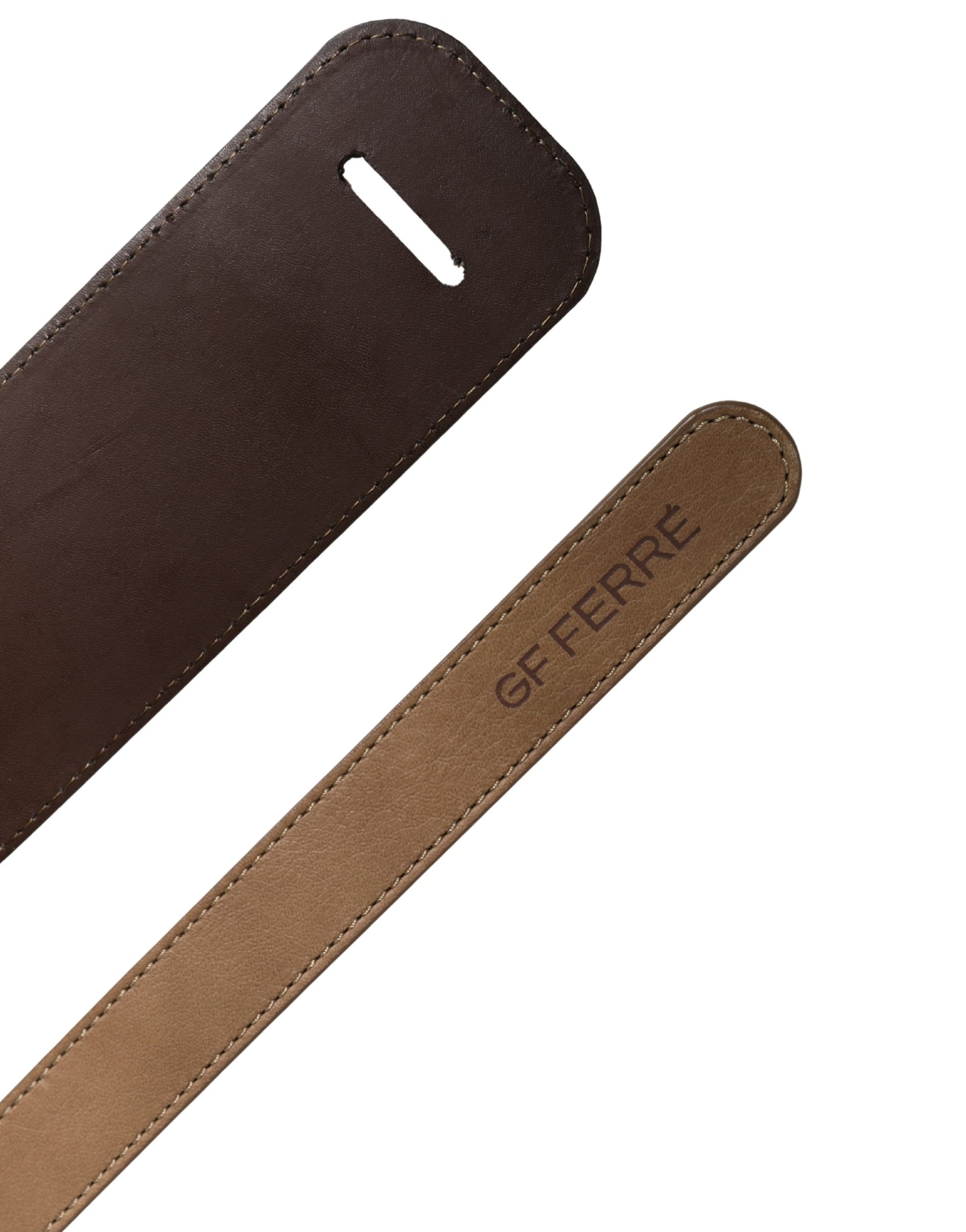 GF Ferre Brown Genuine Leather Logo Wide Waist Women Belt | Regal Royce