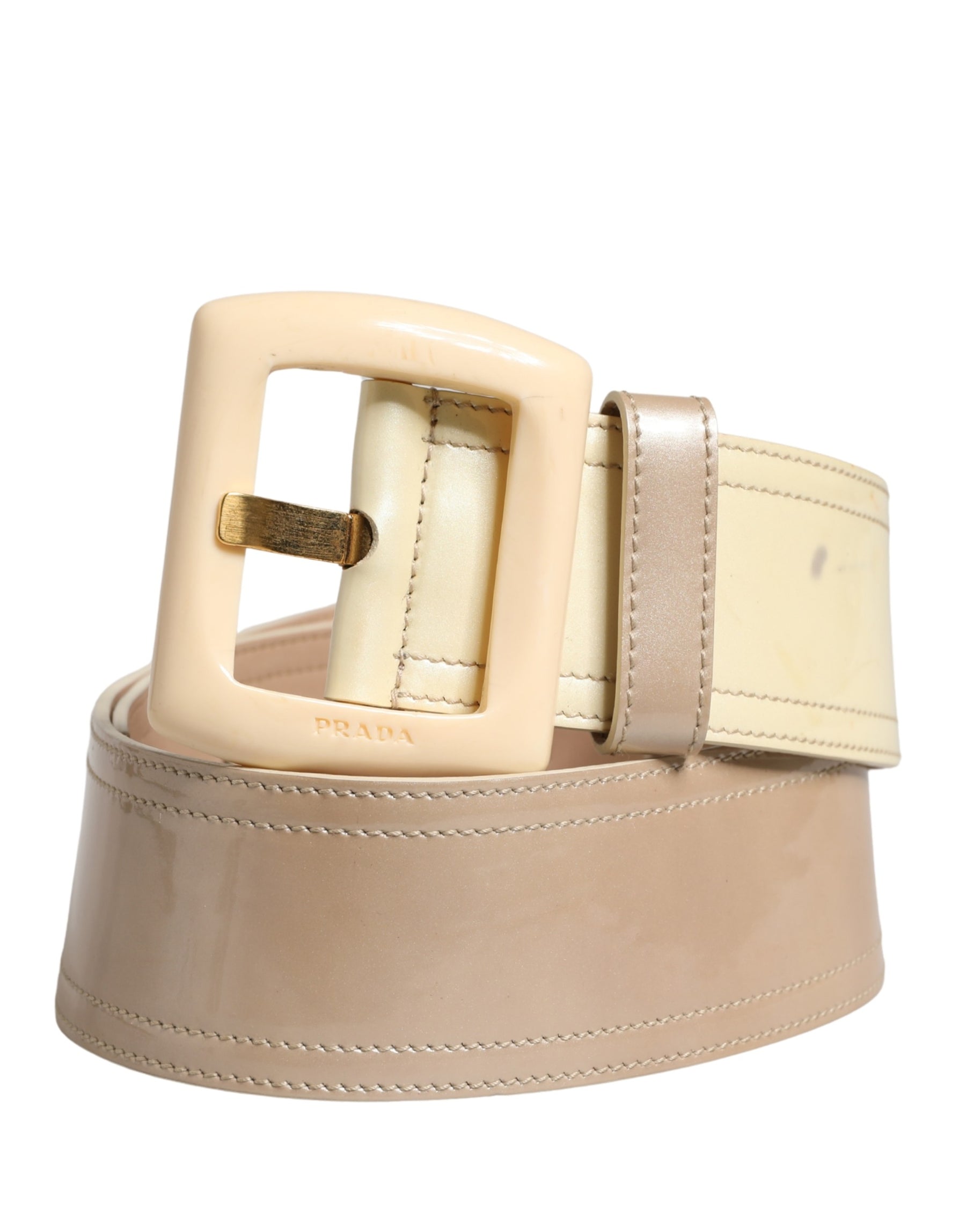 Prada Beige Leather Logo Wide Waist Women Square Buckle Belt | Regal Royce