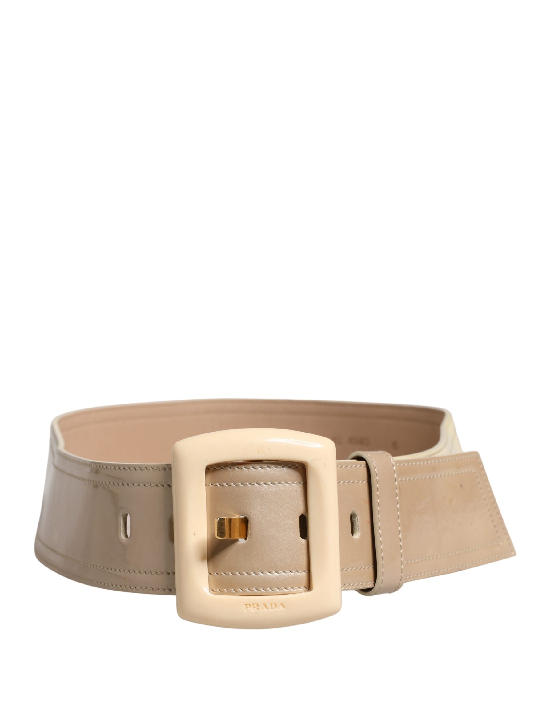 Prada Beige Leather Logo Wide Waist Women Square Buckle Belt | Regal Royce